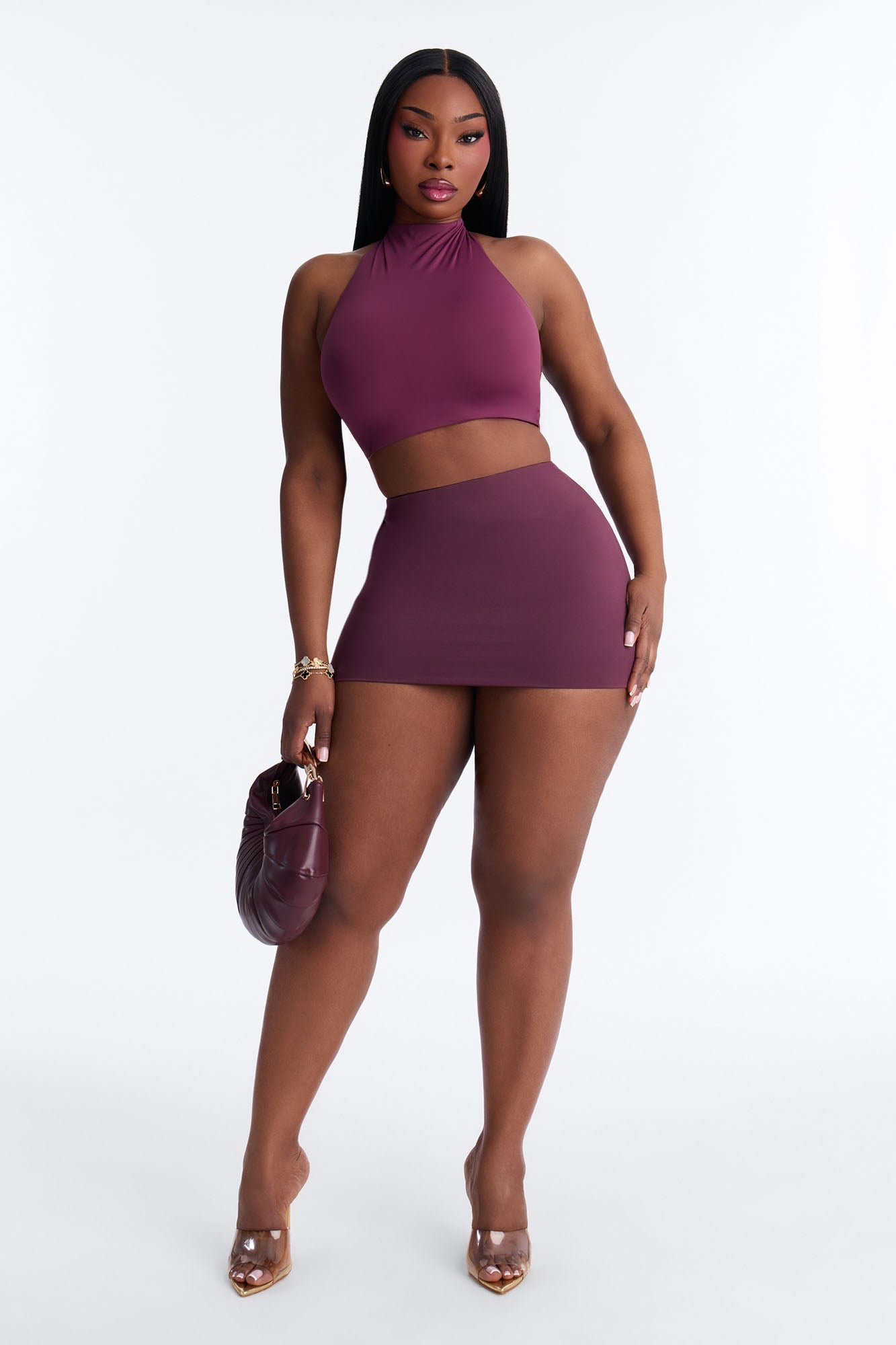 Contour Double Lined Mini Skirt - Plum