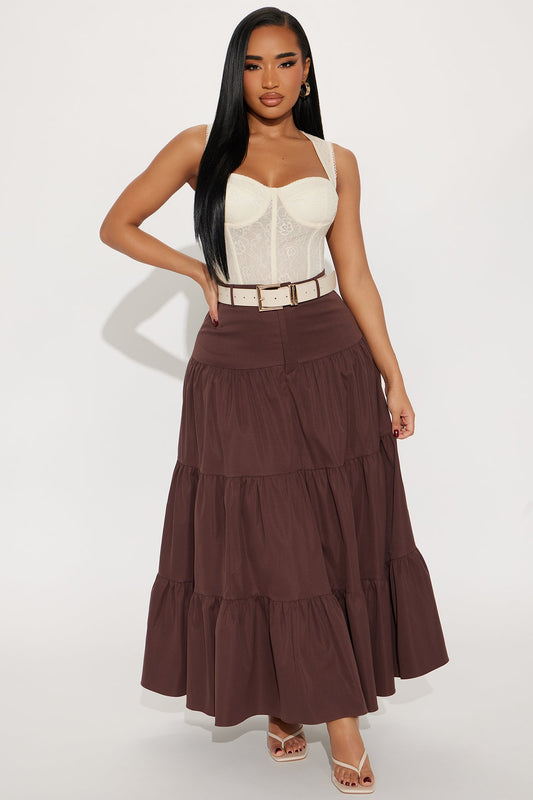Marina Tiered Maxi Skirt - Chocolate