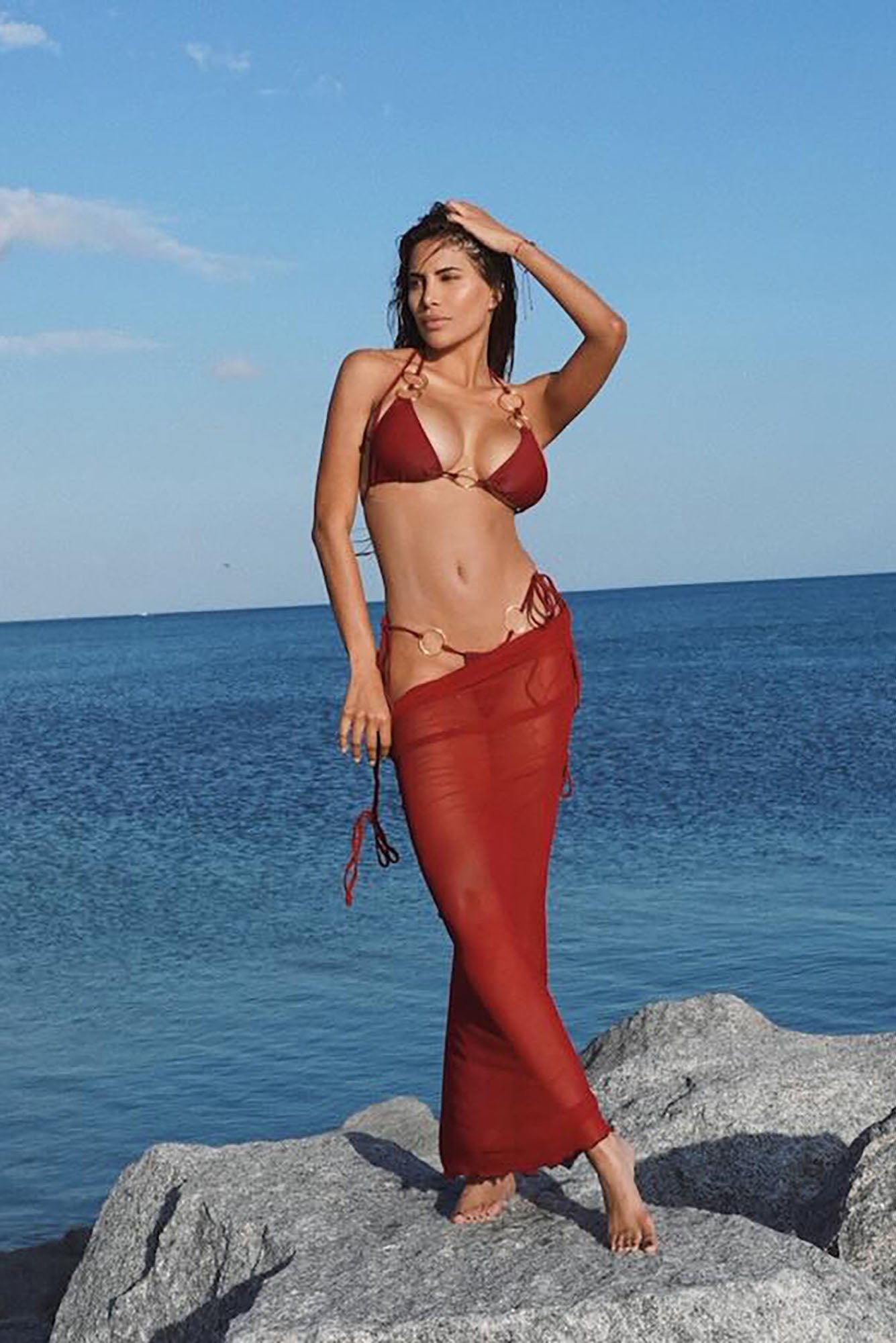 Ellie O Rings 3 Piece Bikini & Skirt Set - Burgundy