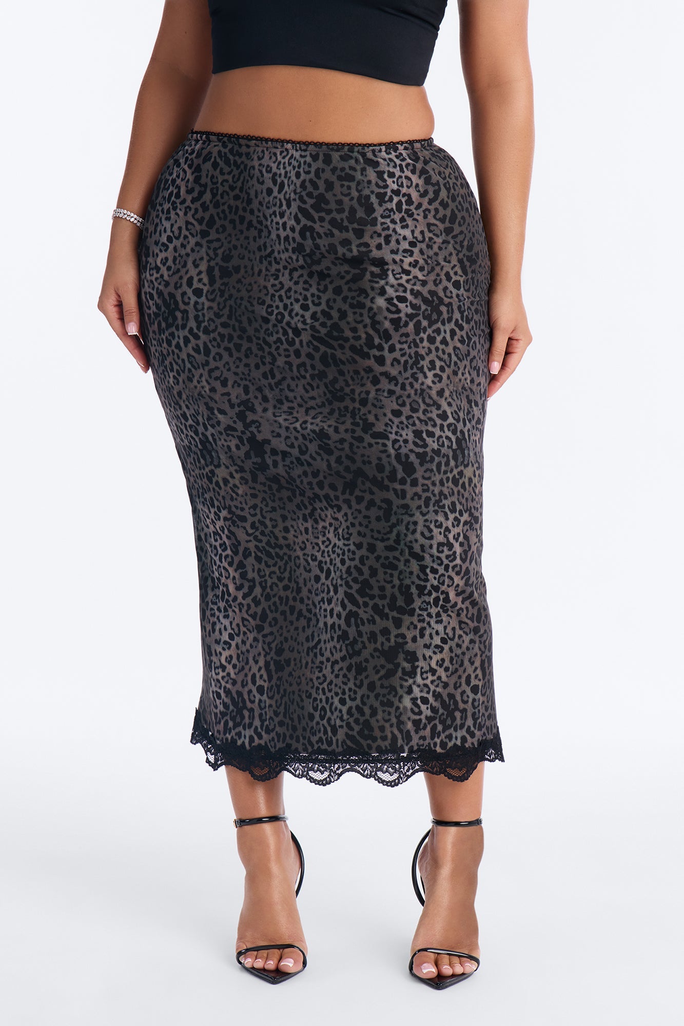 Pay No Mind Lace Trim Leopard Mesh Maxi - Leopard