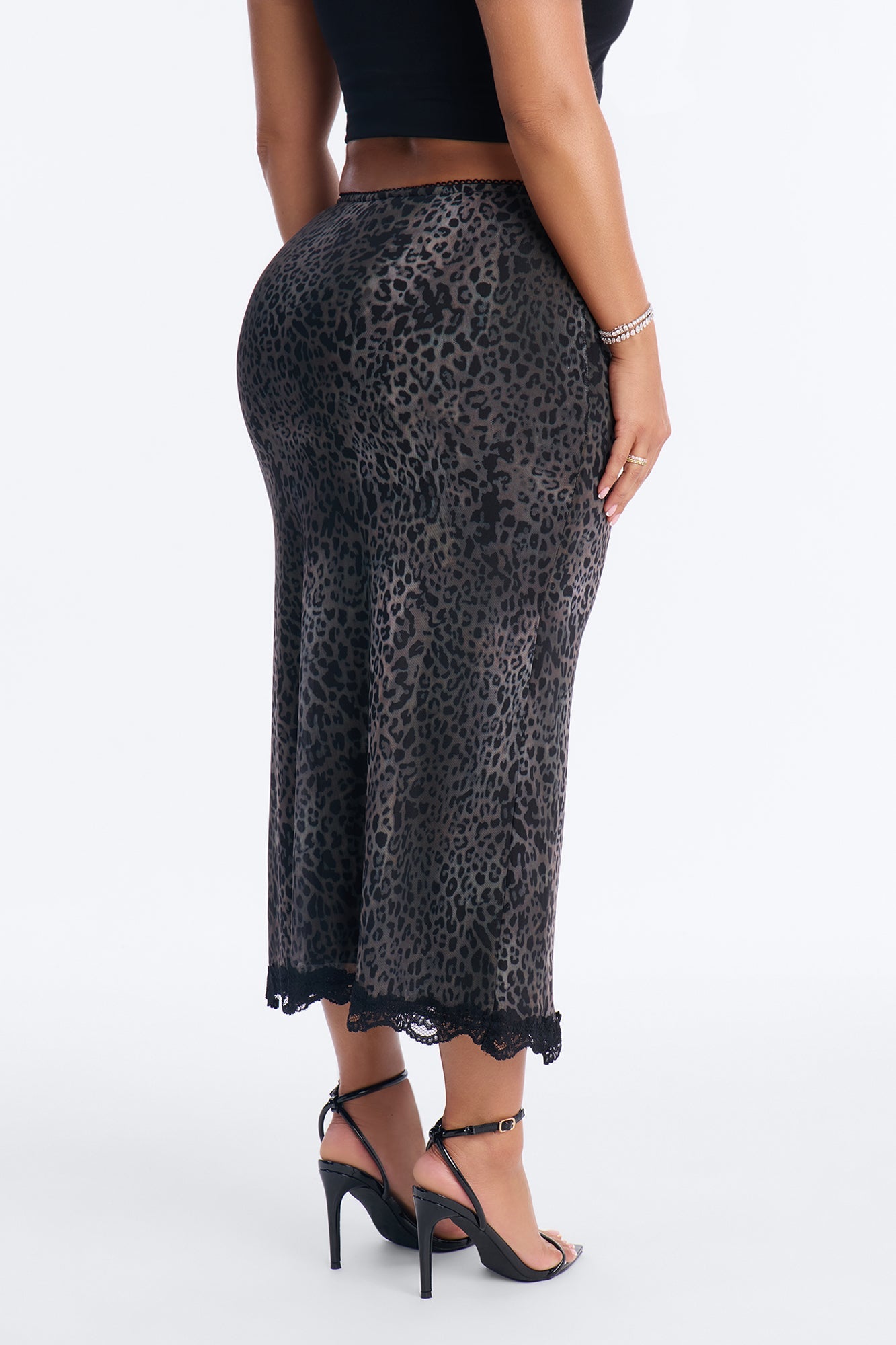 Pay No Mind Lace Trim Leopard Mesh Maxi - Leopard