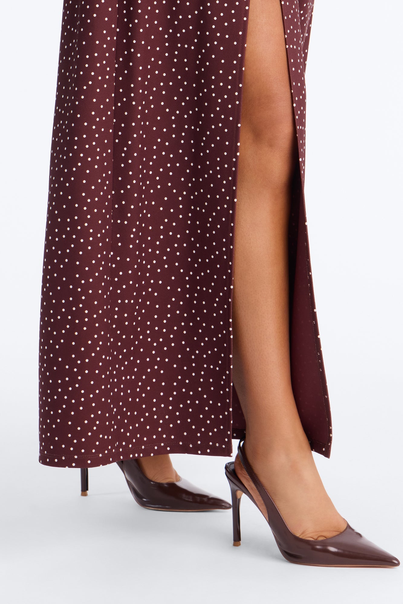 Dani Polka Dot High Slit Ankle Maxi - Chocolate
