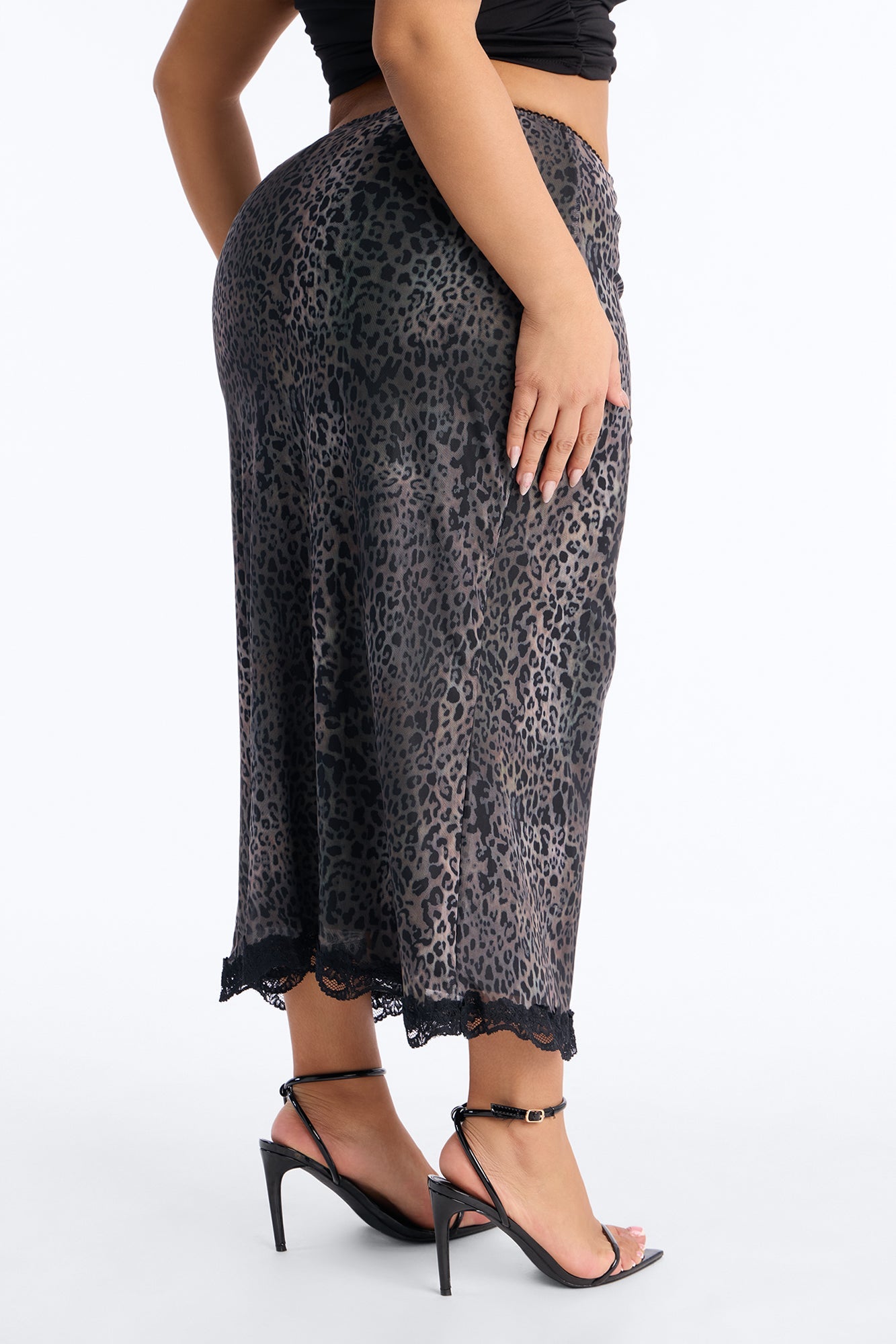 Pay No Mind Lace Trim Leopard Mesh Maxi - Leopard
