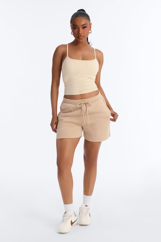 Jennifer Fleece Lounge Sweatshort - Taupe