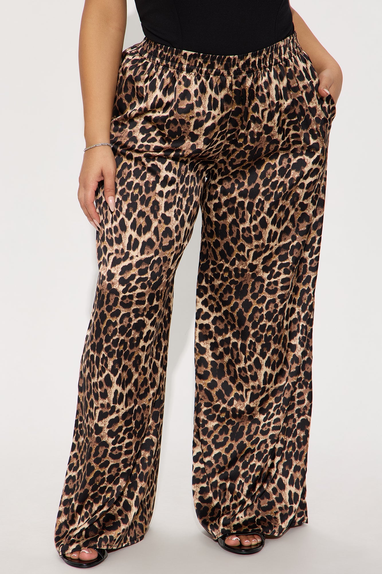 Audrey Leopard Satin Pant - Brown/combo