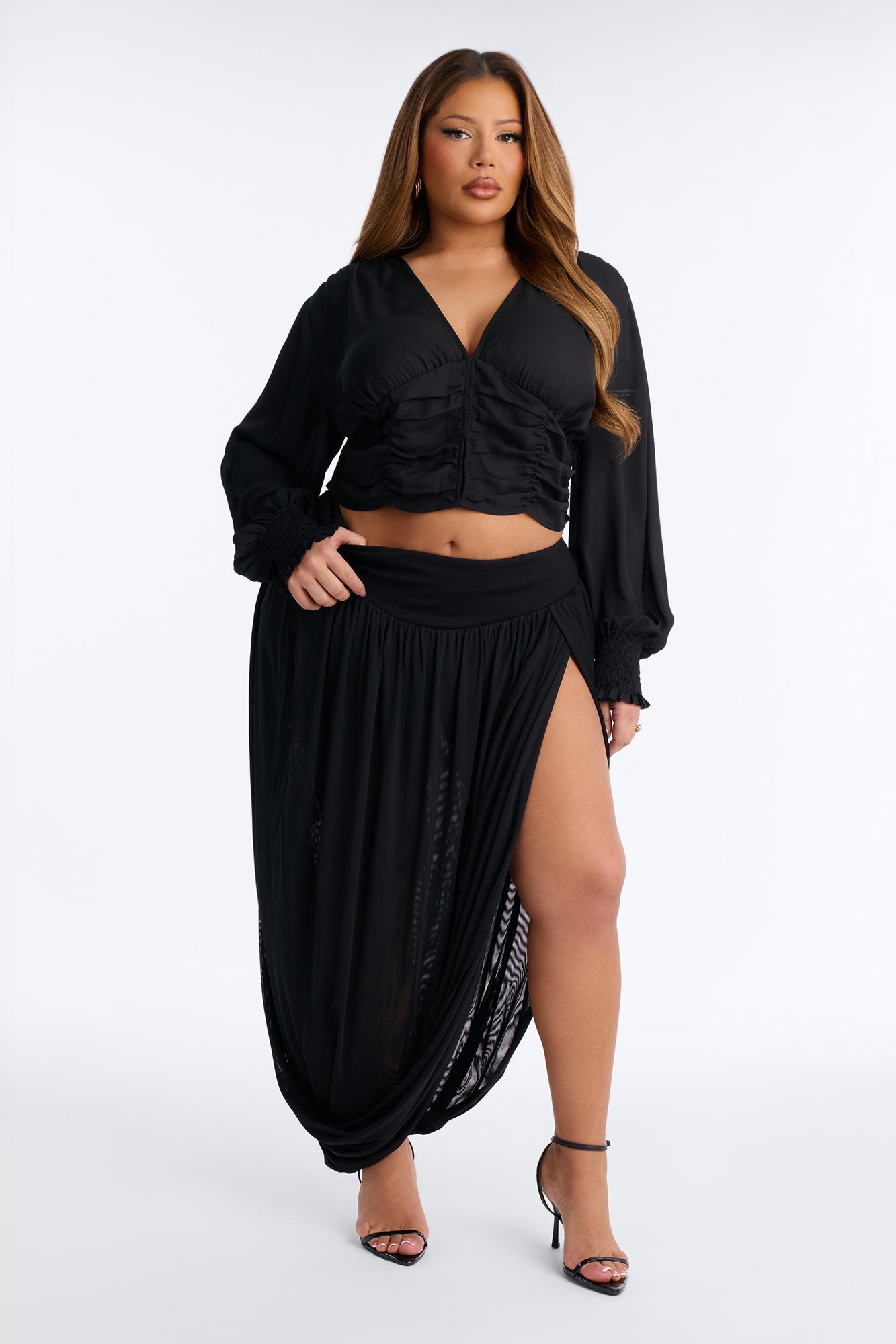 Gaia Draped Mesh Maxi Skirt - Black