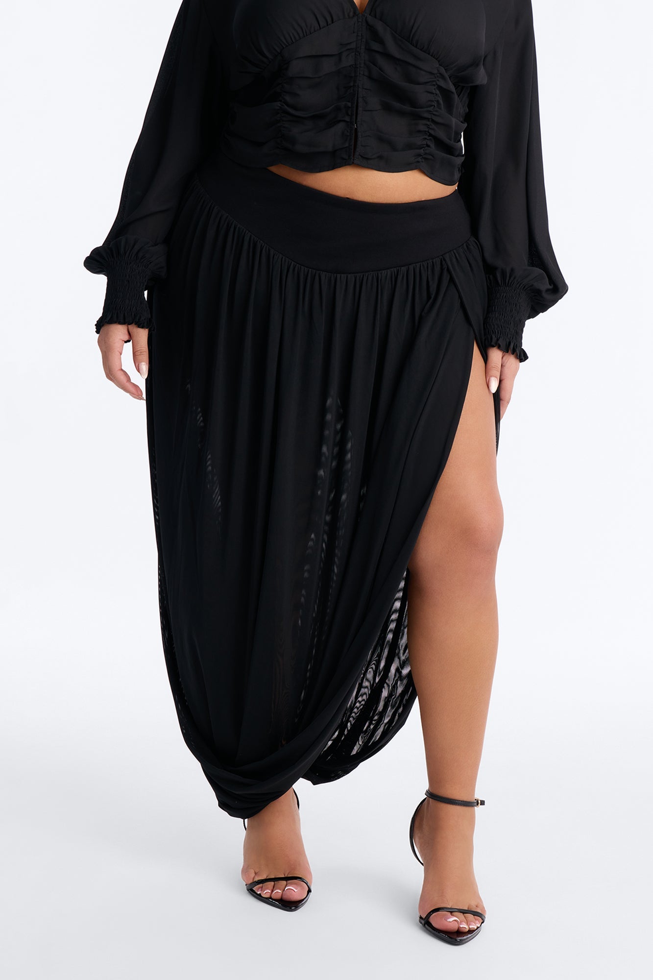 Gaia Draped Mesh Maxi Skirt - Black