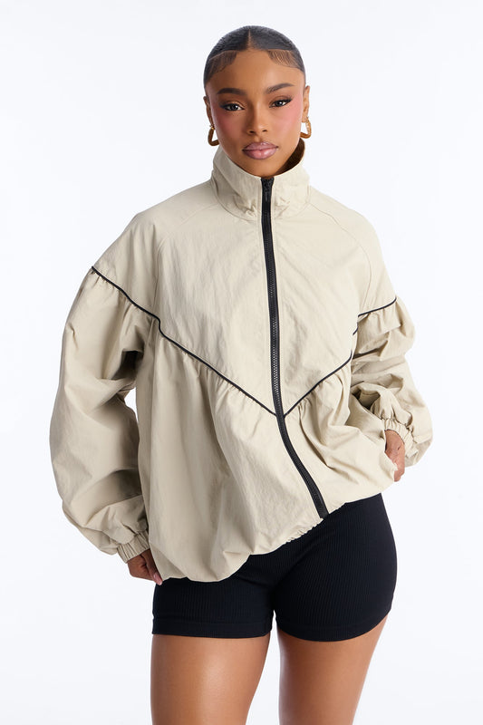 Daybreak Flow Funnel Neck Windbreaker Jacket - Taupe/combo