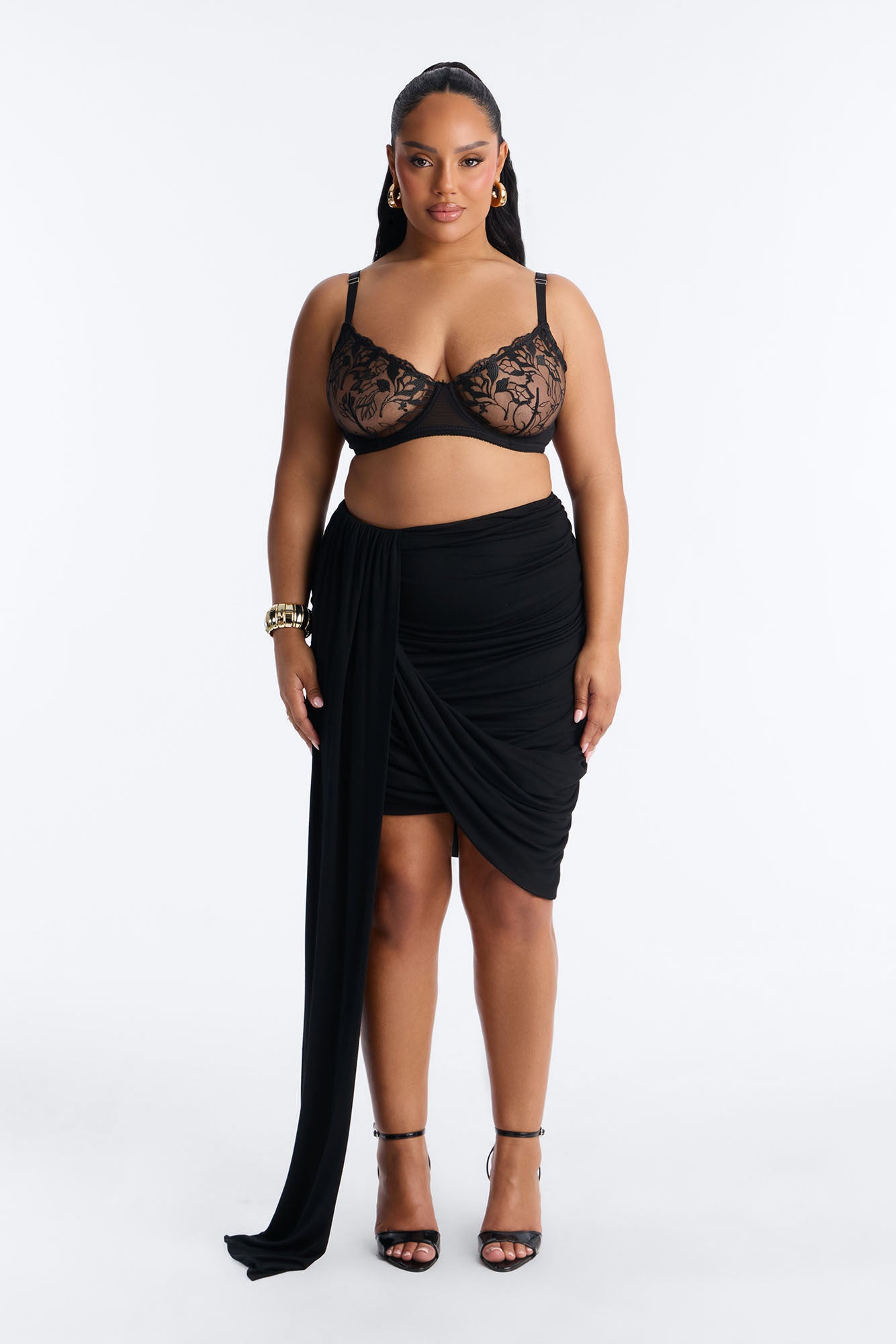 Effortless Edge Draped Midi Skirt - Black