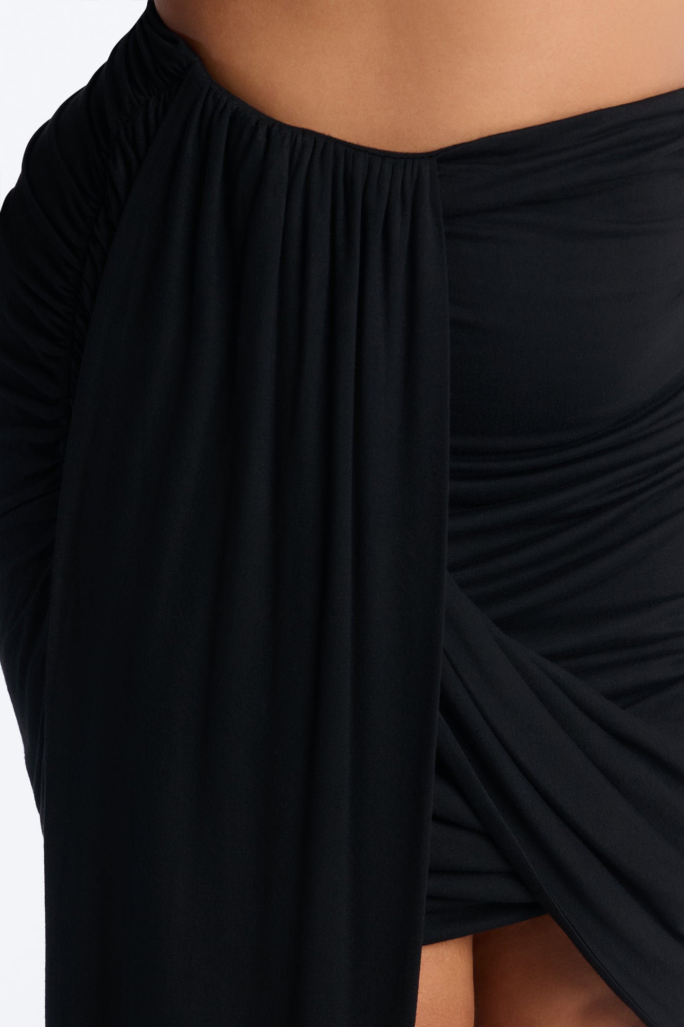 Effortless Edge Draped Midi Skirt - Black
