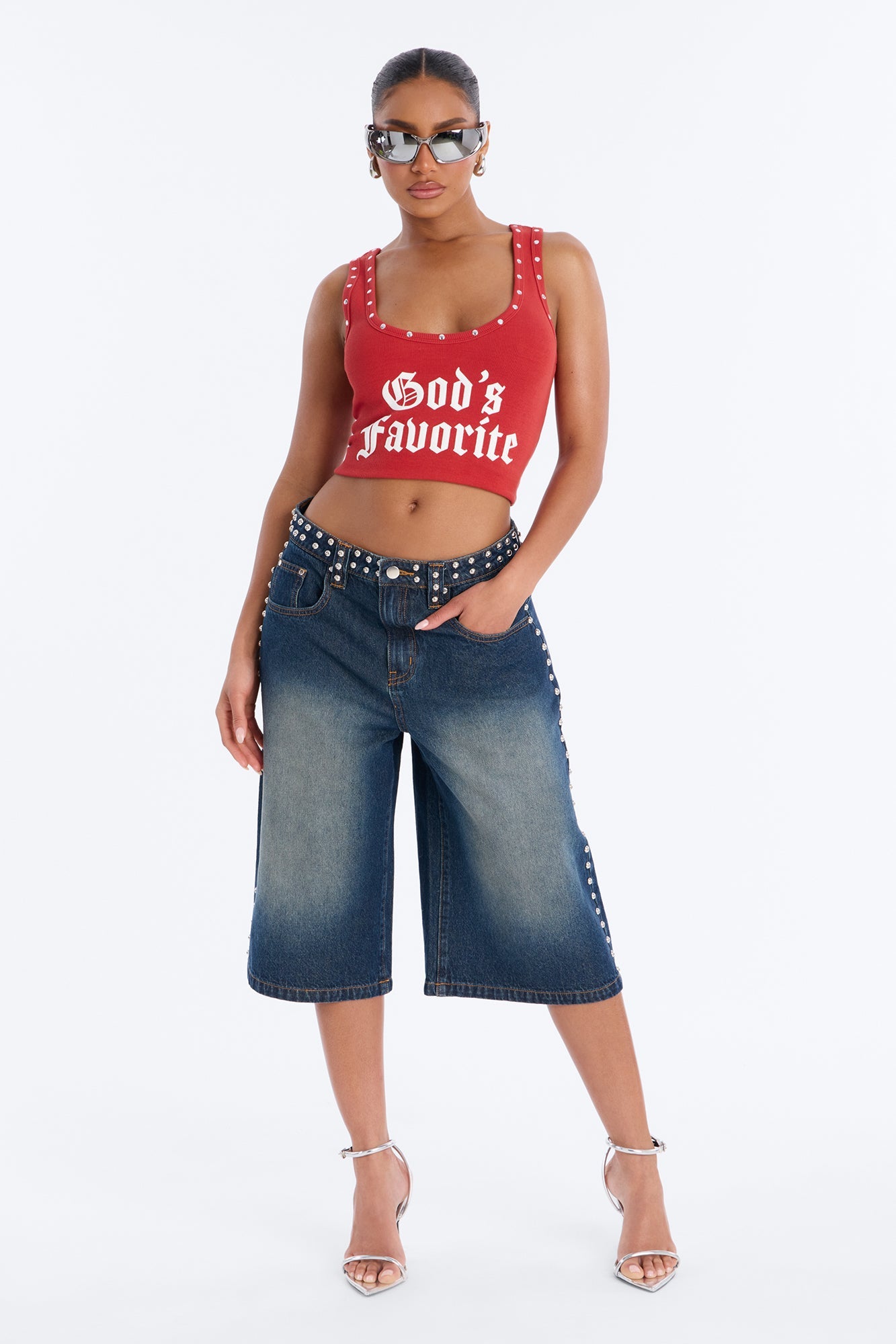 City Line Studded Denim Jorts - Vintage Wash