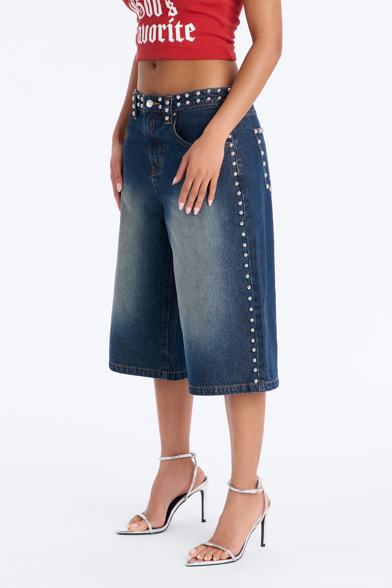 City Line Studded Denim Jorts - Vintage Wash