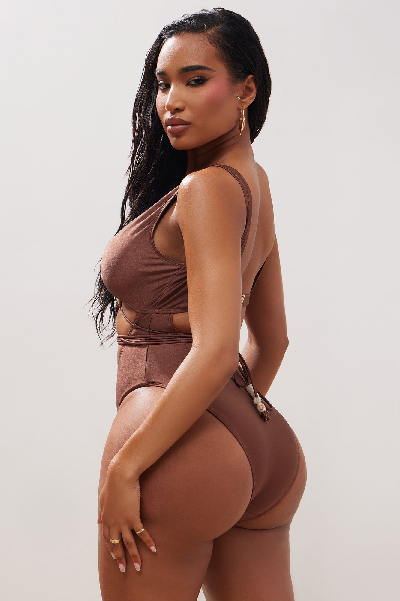Pebble Beach Beaded 1 Piece Swimsuit - Chocolate