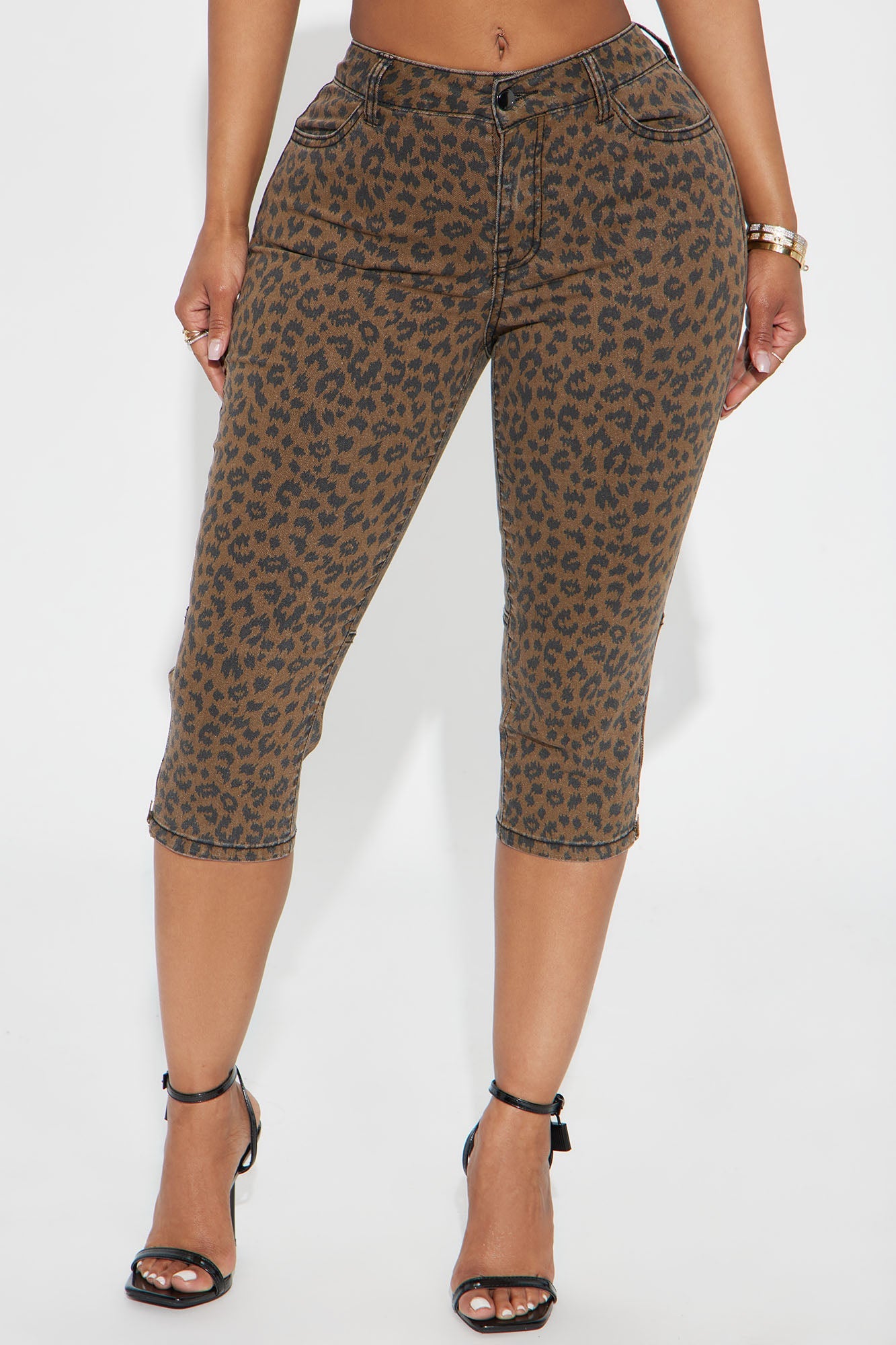 Let's Get Wild Stretch Animal Print Denim Capri - Brown