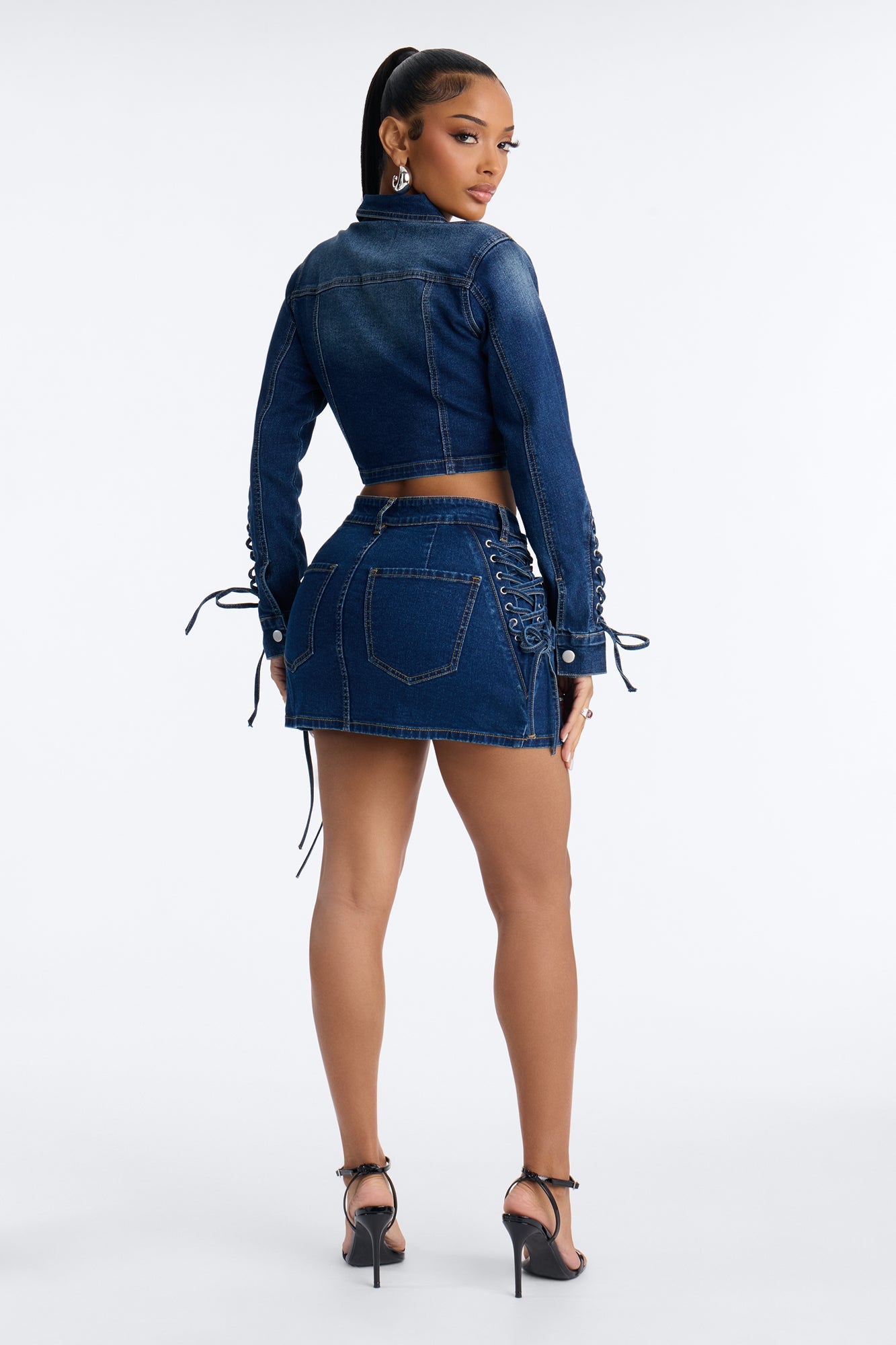 It's Showtime Lace Up Denim Mini Skirt - Dark Wash