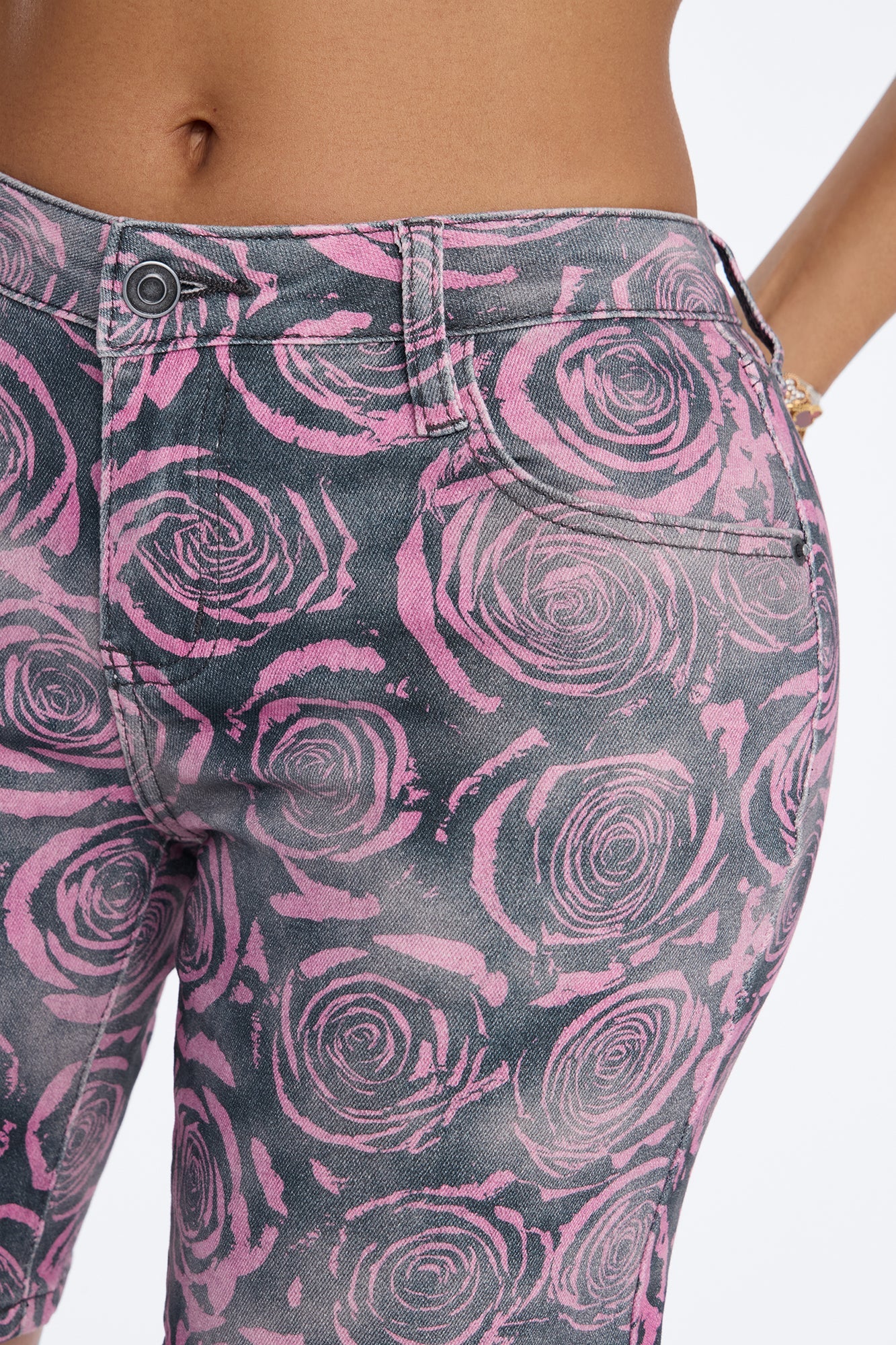 Buy Myself Flowers Denim Bermuda Shorts - Pink/combo