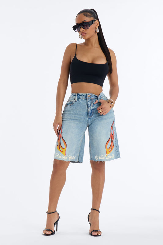 Von Dutch Inferno Denim Shorts - Medium Wash