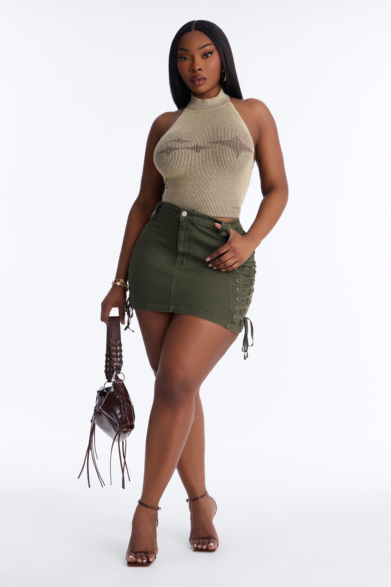 After Hours Lace Up Mini Skirt - Olive