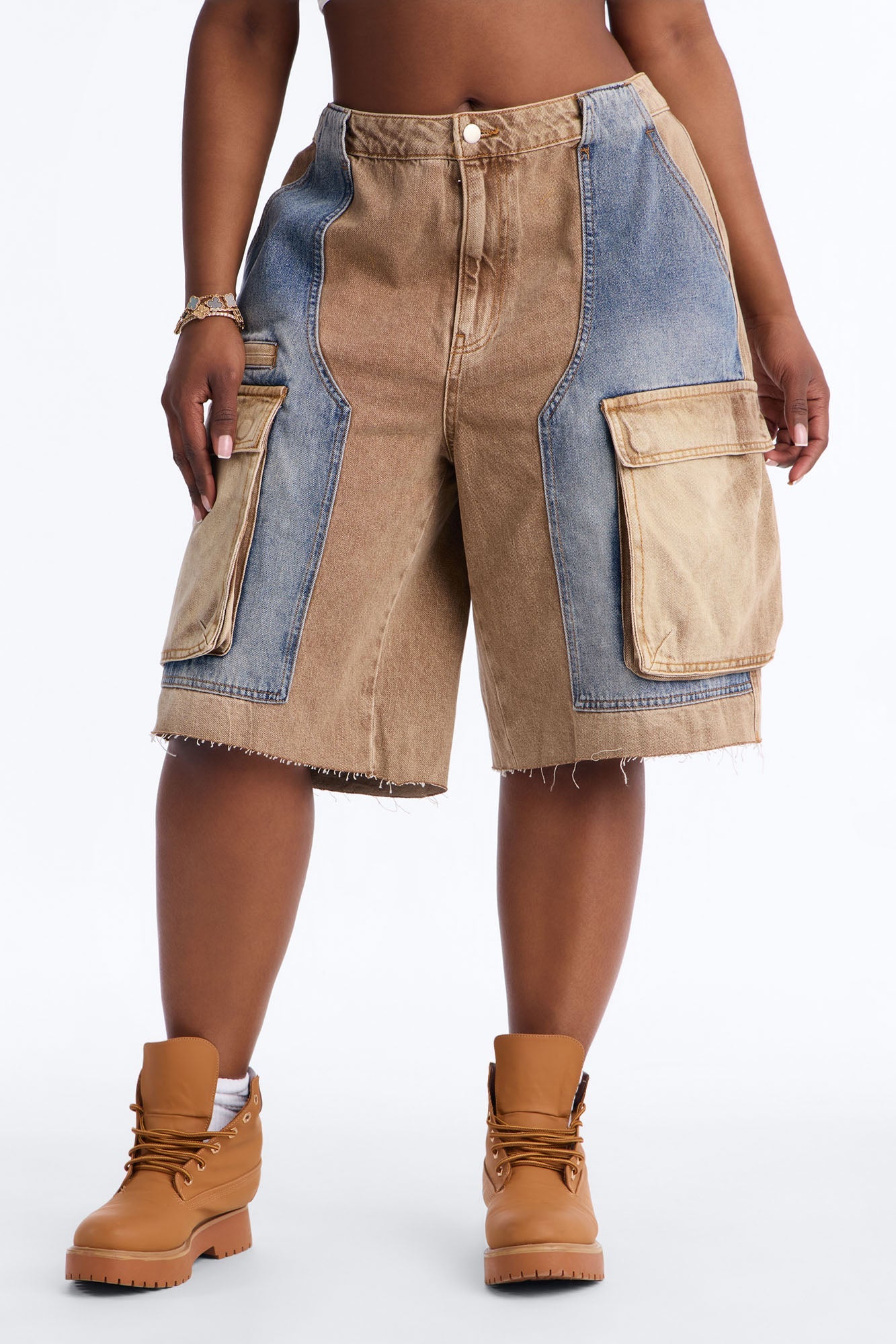 Sahara Cargo Denim Jorts - Tan/Multi