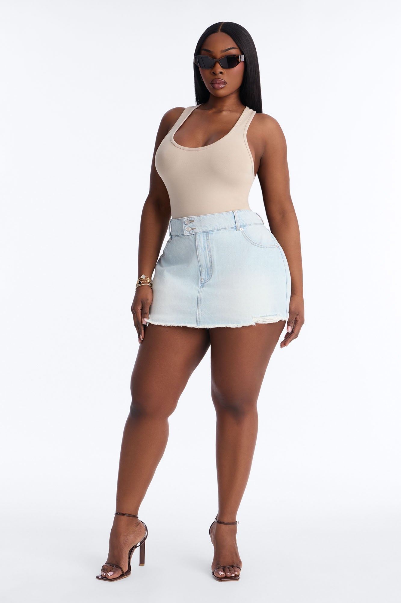 Never Promised Destructed Denim Mini Skort - Light Wash