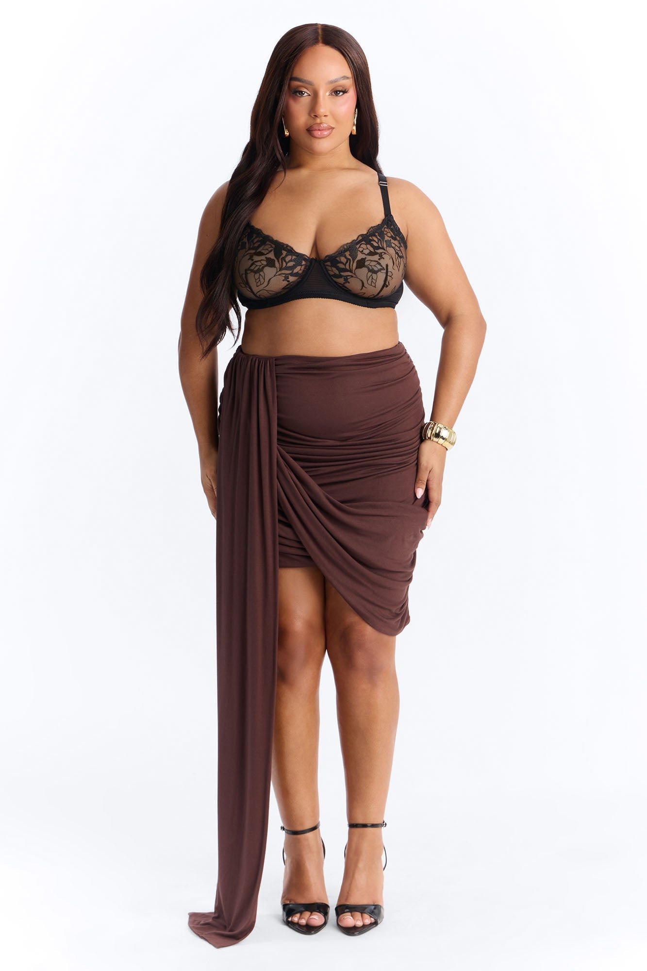 Effortless Edge Draped Midi Skirt - Chocolate