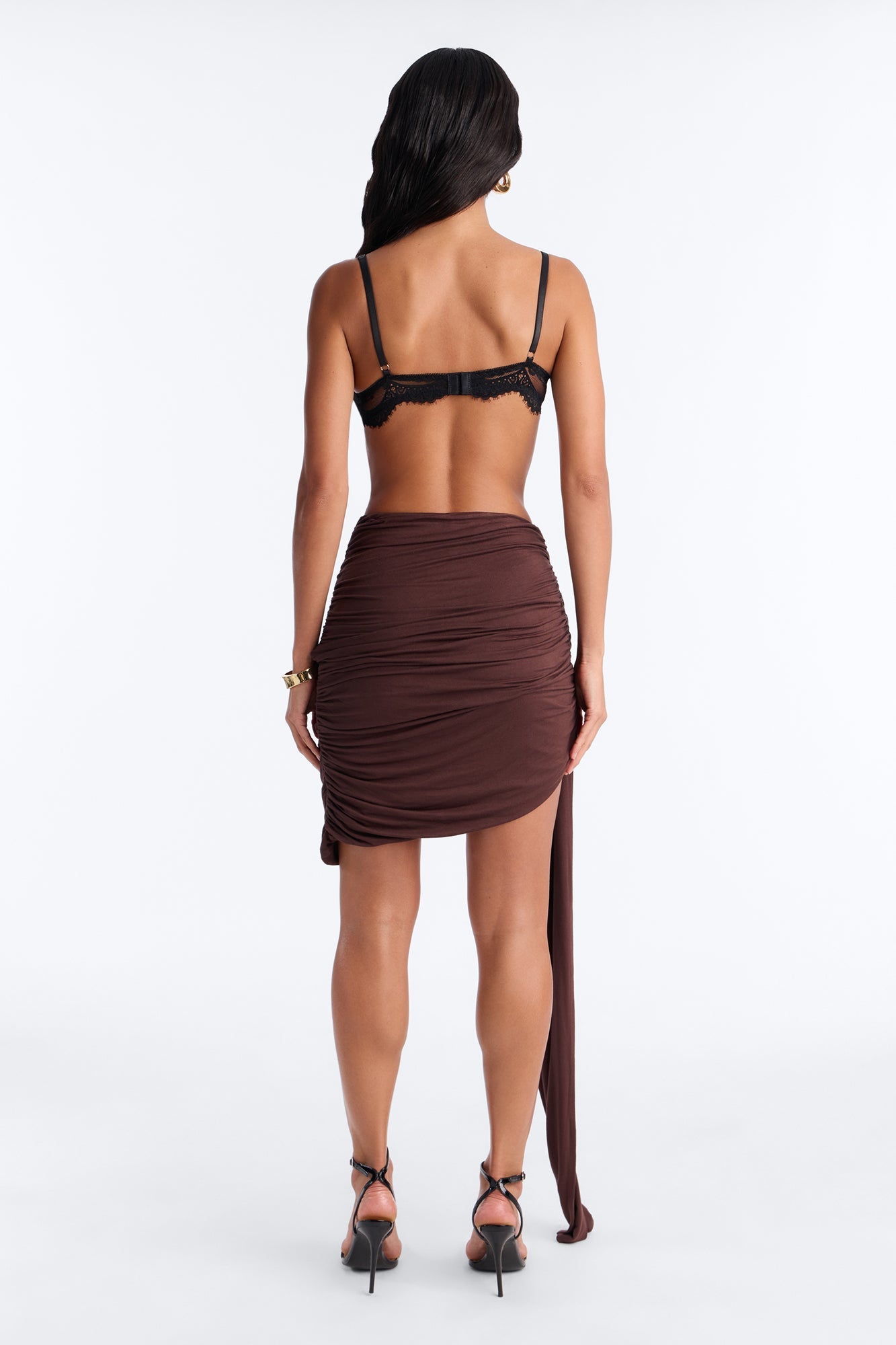 Effortless Edge Draped Midi Skirt - Chocolate