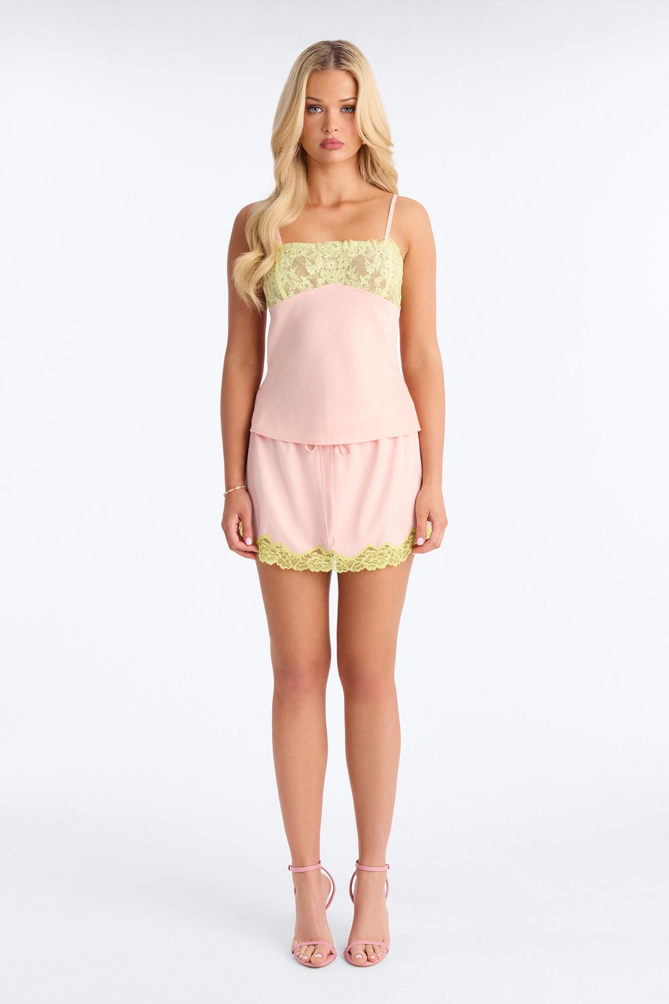 Sweet Satin Lace Trim Mini Skirt - Pink/combo