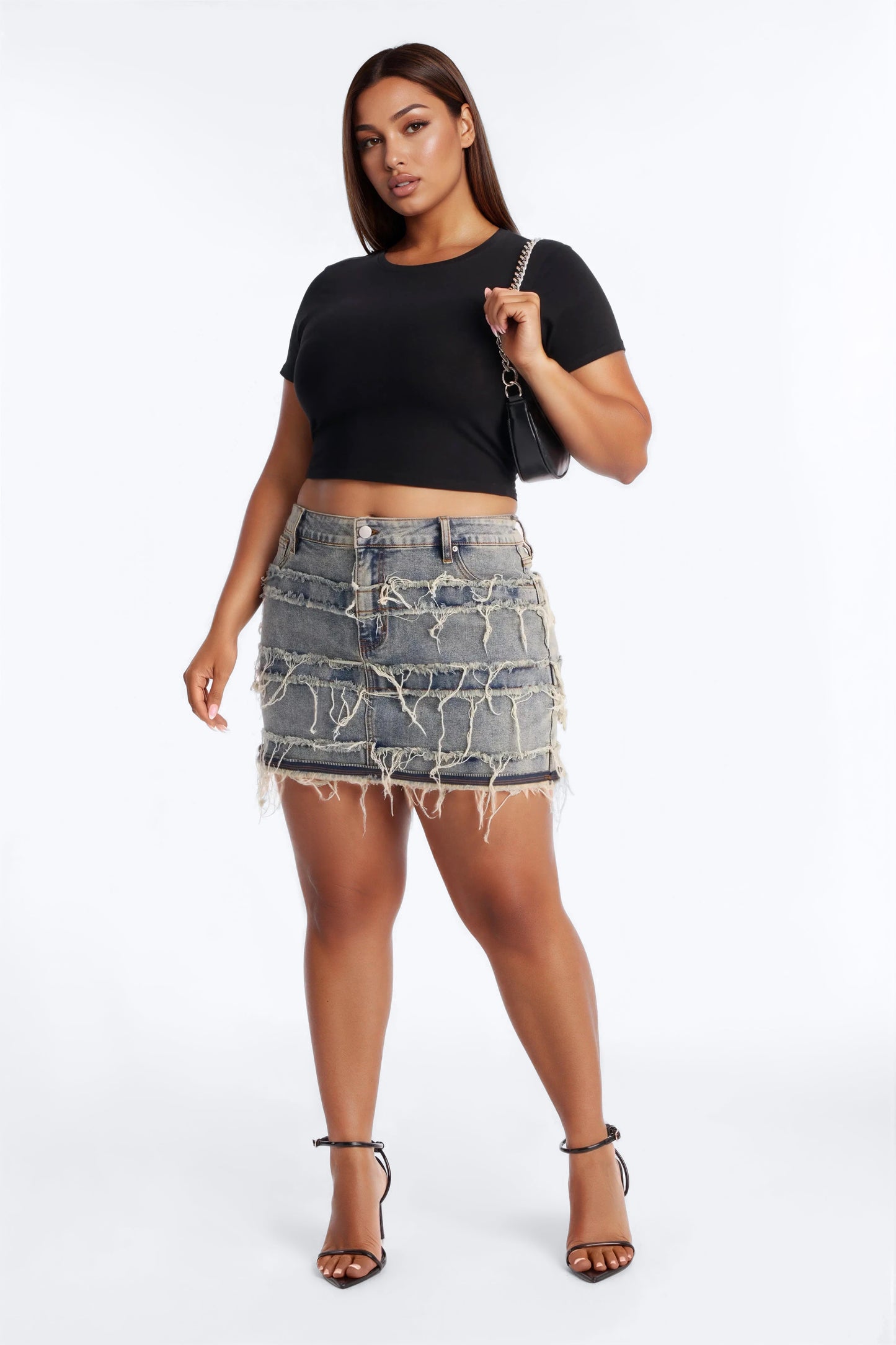 Never Be Tamed Distressed Denim Micro Mini Skirt - Vintage Wash