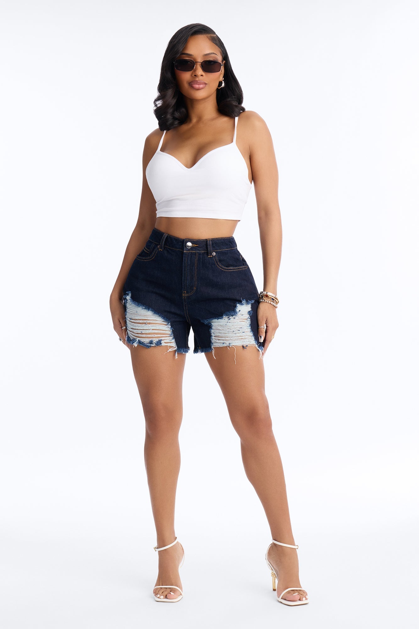 Thoroughfare Ripped Non Stretch Denim Shorts - Dark Wash