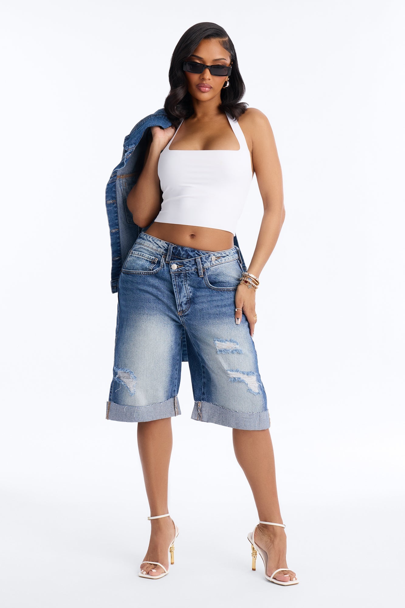 Lafayette Crossover Cuffed Denim Jorts - Vintage Wash