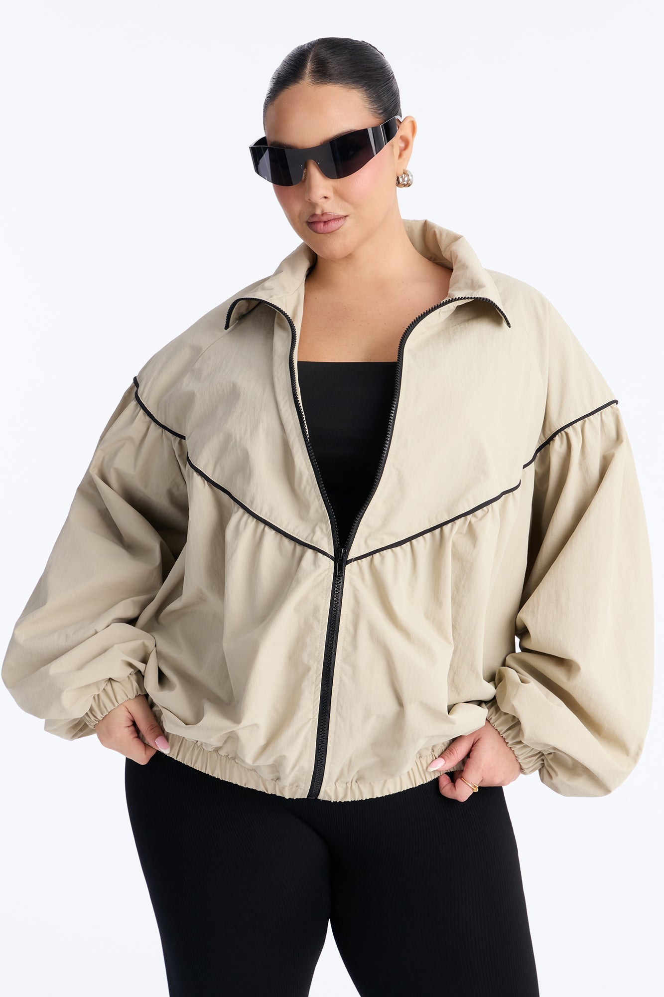Daybreak Flow Funnel Neck Windbreaker Jacket - Taupe/combo