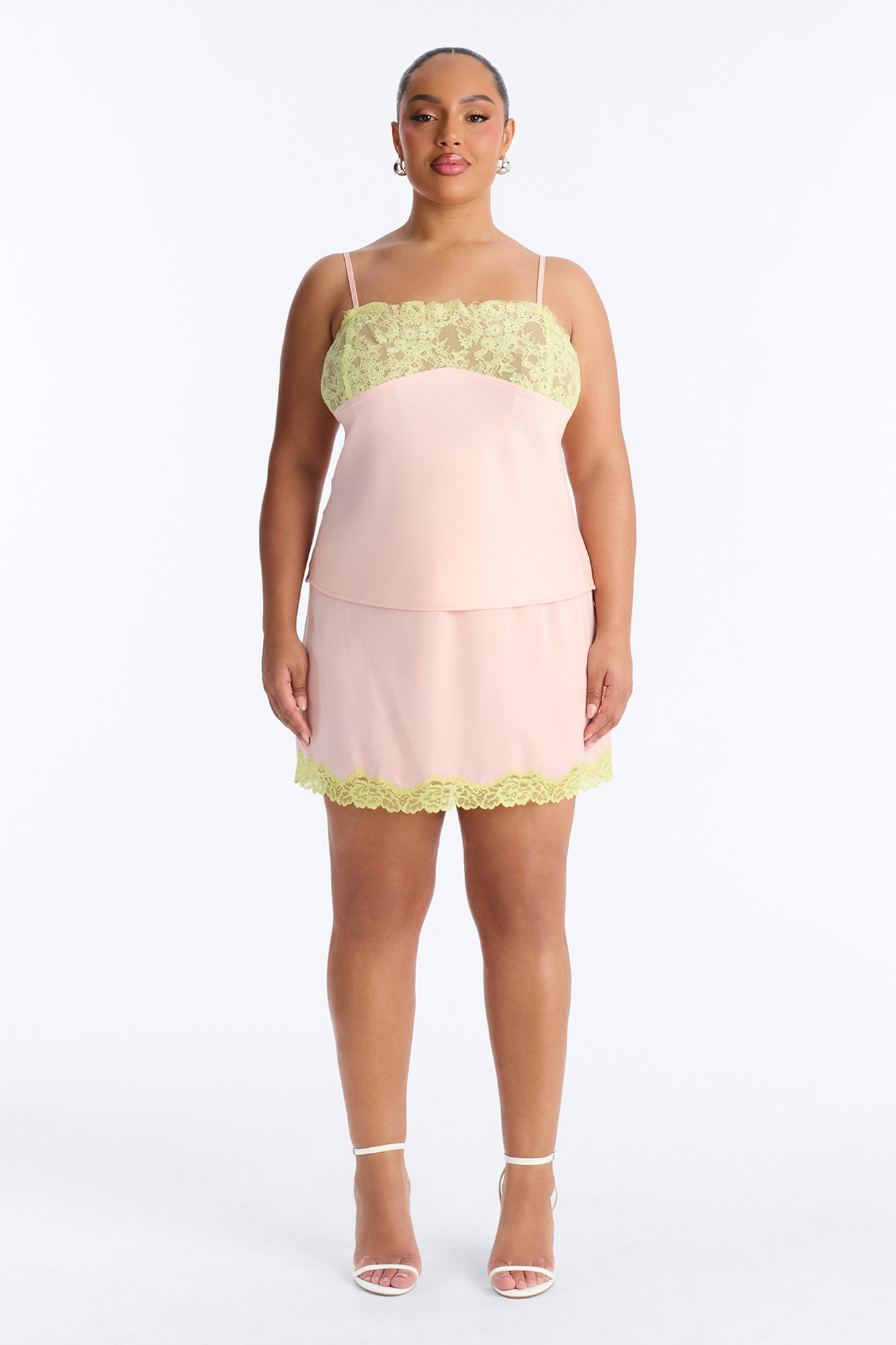 Sweet Satin Lace Trim Mini Skirt - Pink/combo