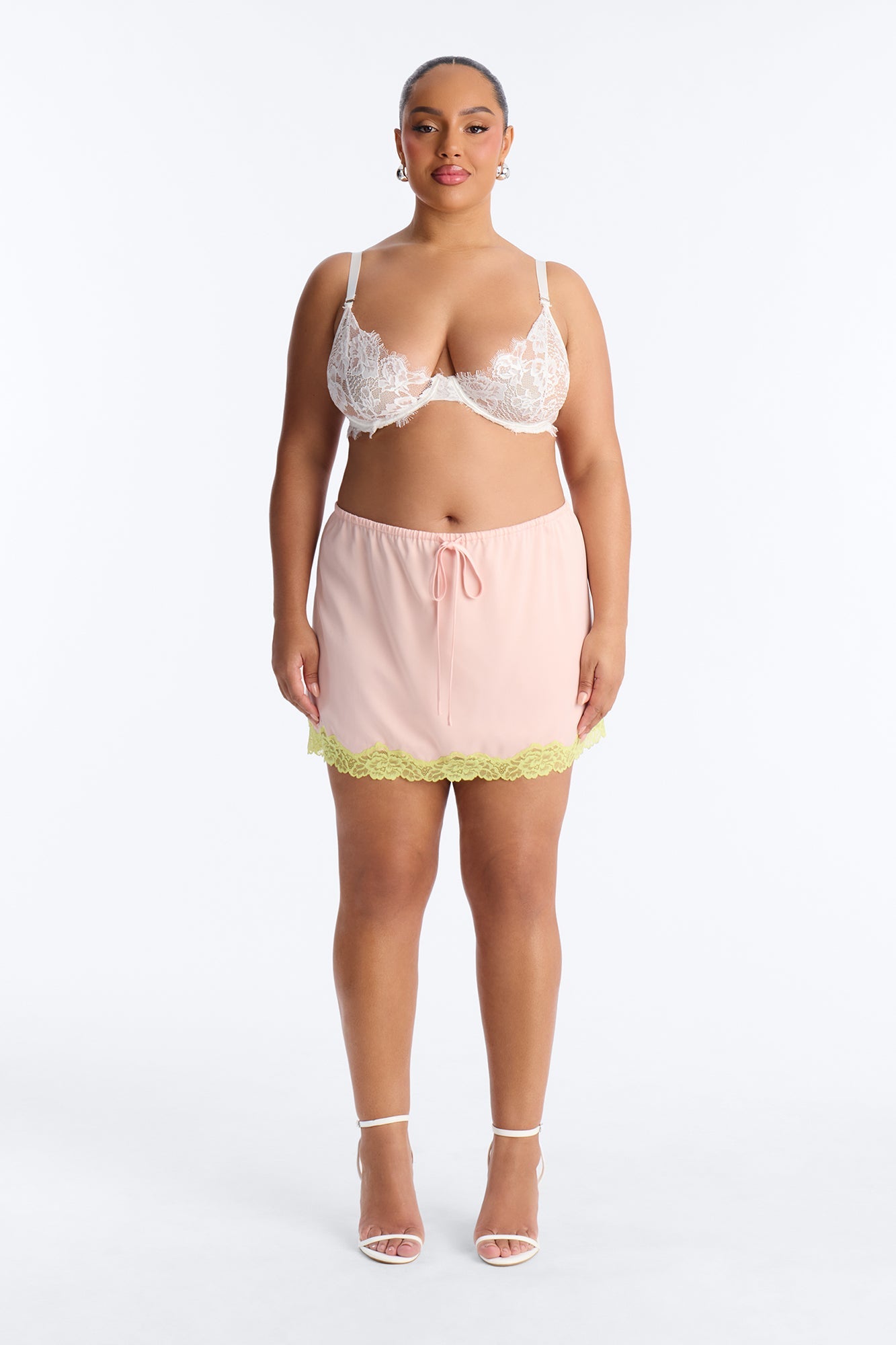 Sweet Satin Lace Trim Mini Skirt - Pink/combo