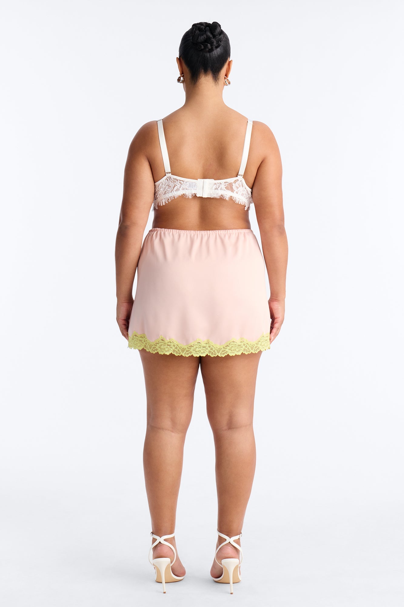 Sweet Satin Lace Trim Mini Skirt - Pink/combo