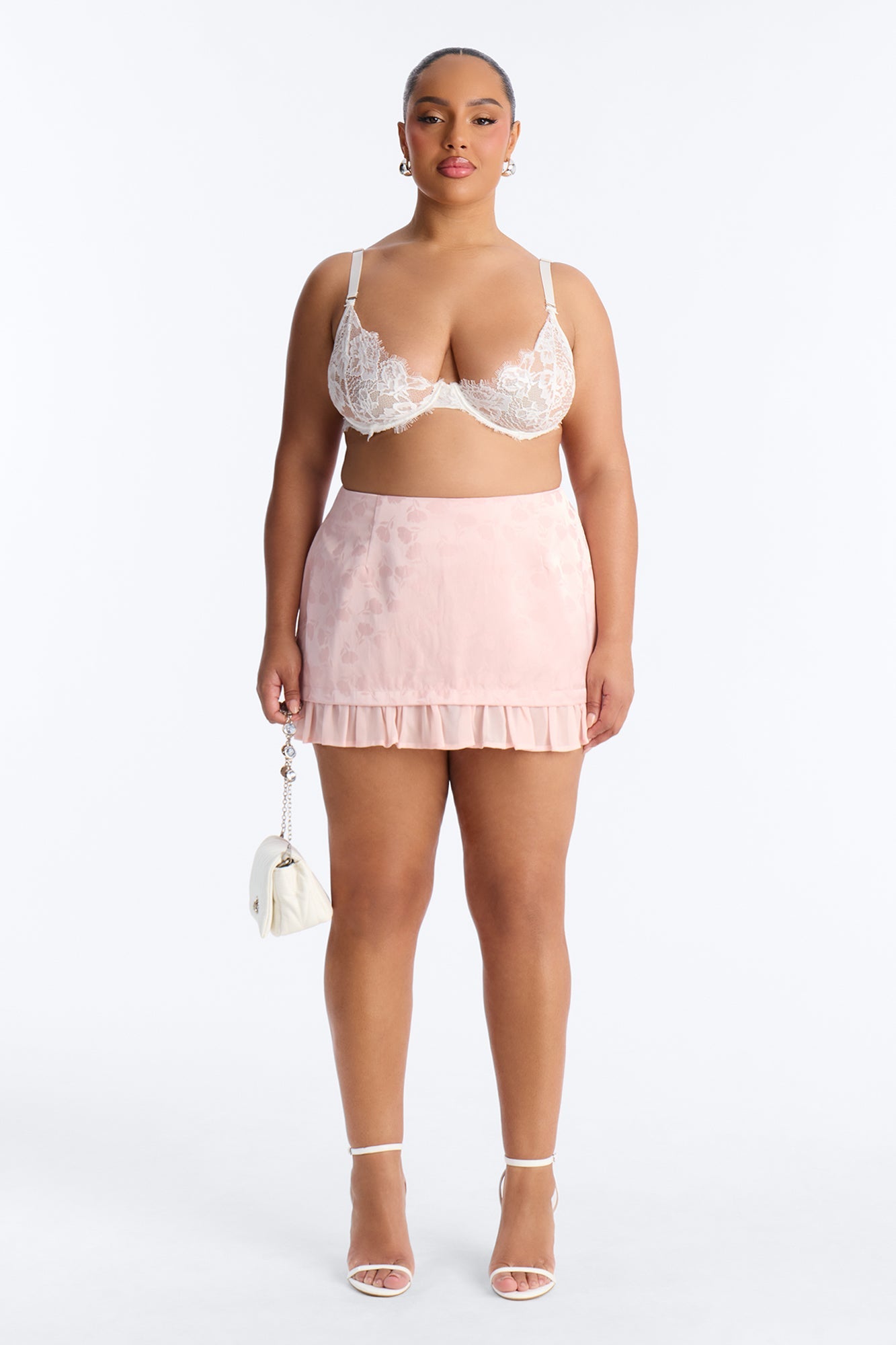 Spring Floral Jacquard Mini Skirt - Light Pink