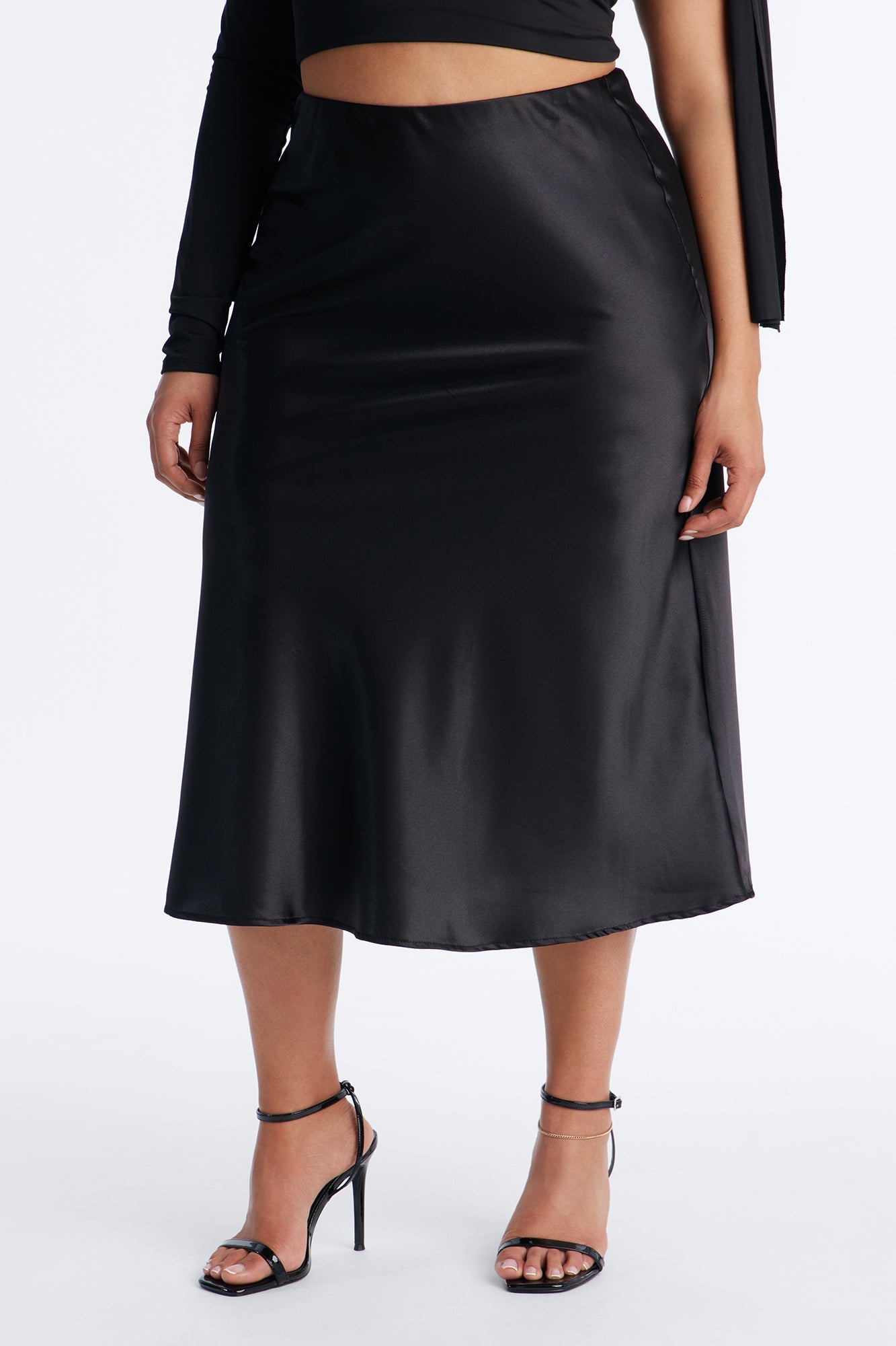 Finer Things Satin Midi Skirt - Black