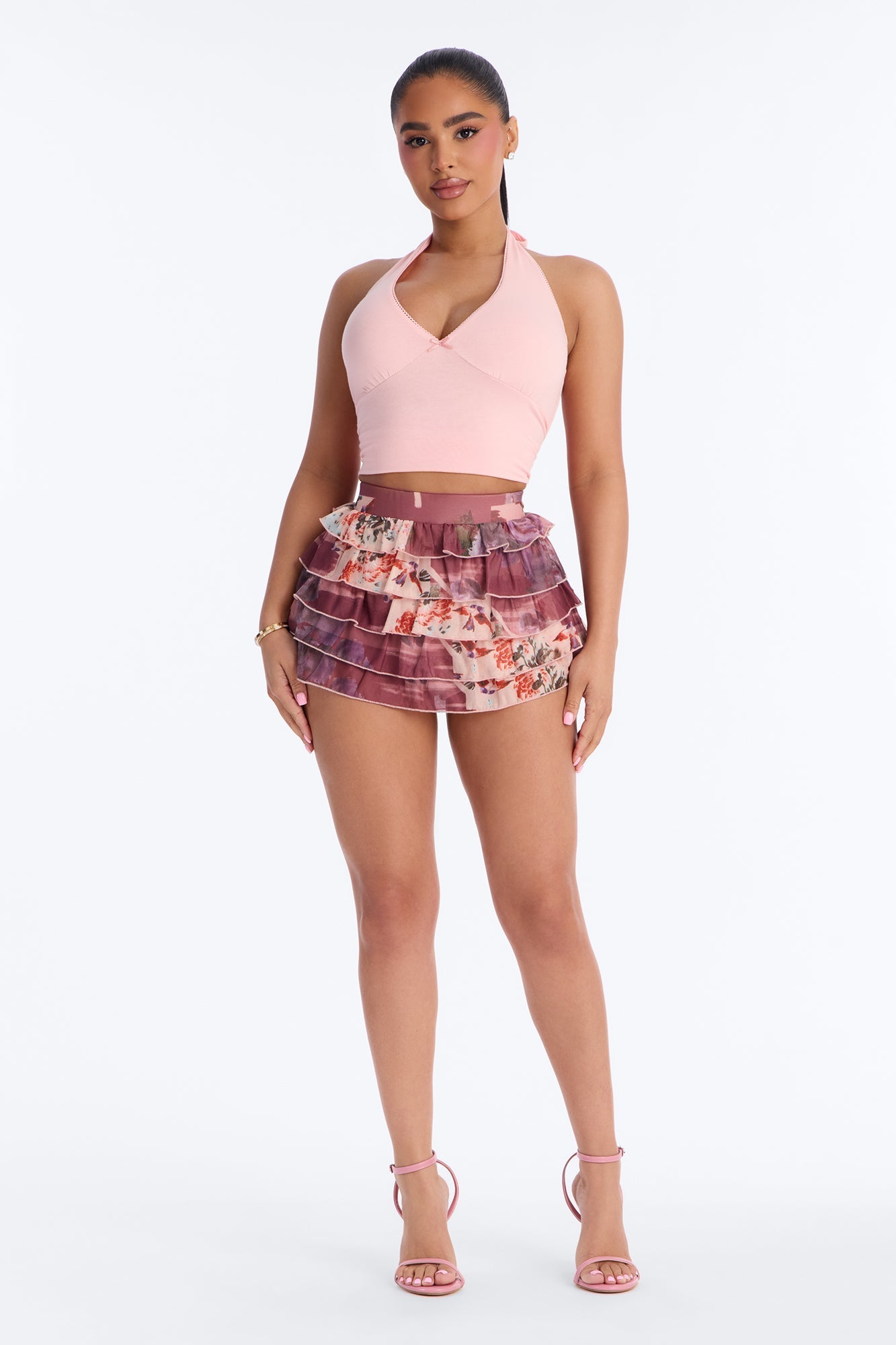 Kelly Floral Mesh Micro Mini Skort - Pink/combo