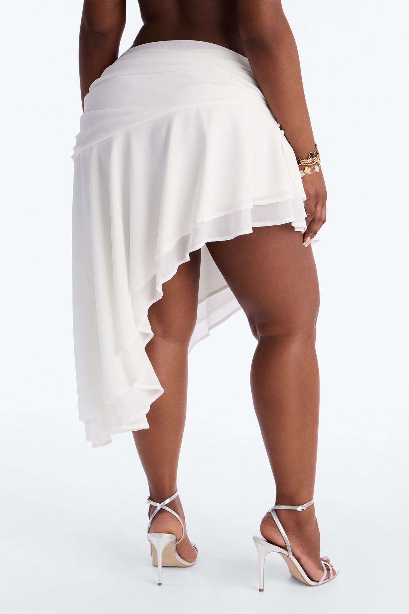 Analisa Asymmetric Ruched Midi Skirt - White