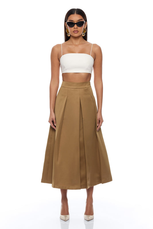 Kamila Pleated Midi Skirt - Olive