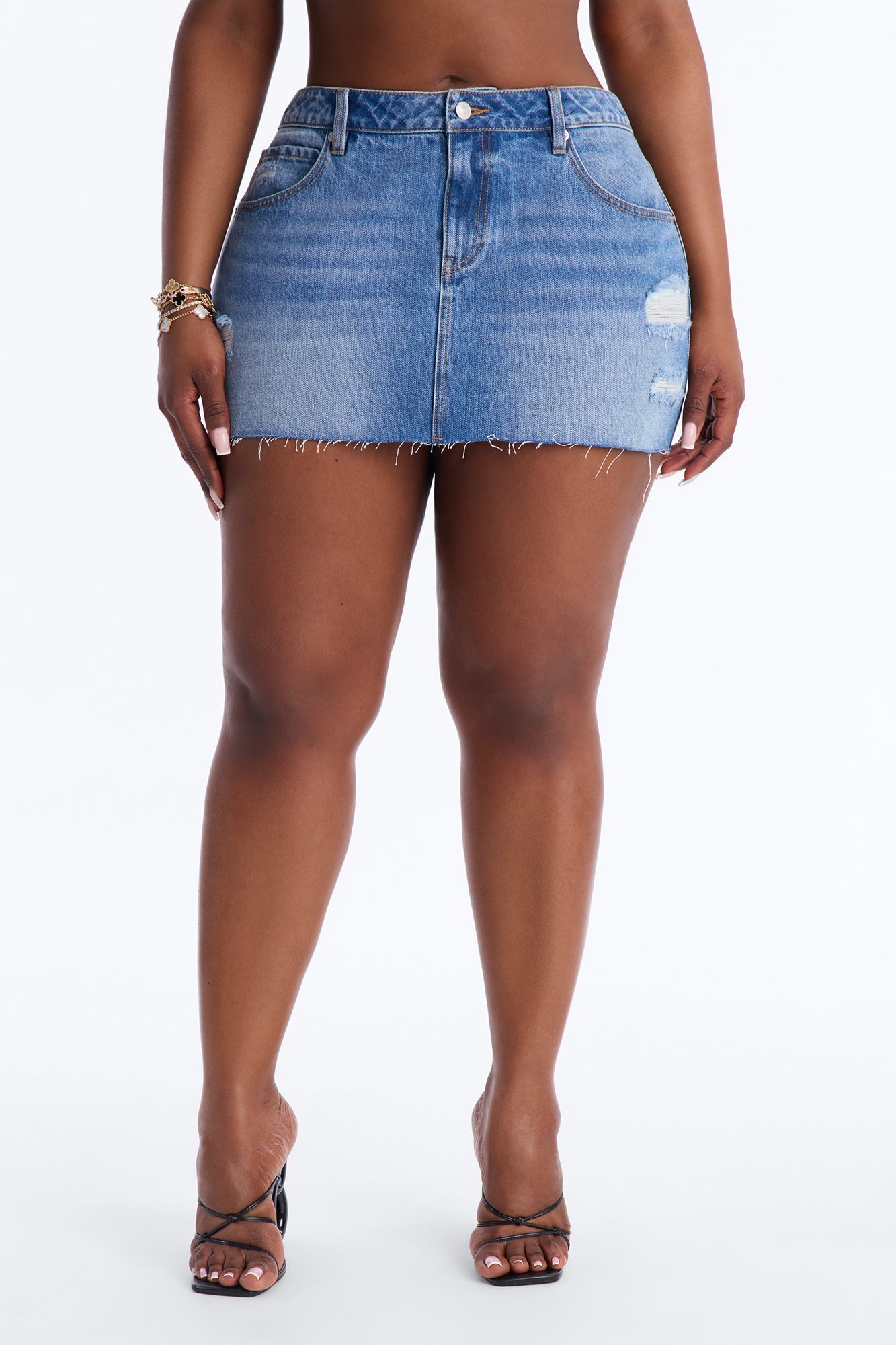 Alex Distressed Denim Micro Mini Skirt - Medium Wash