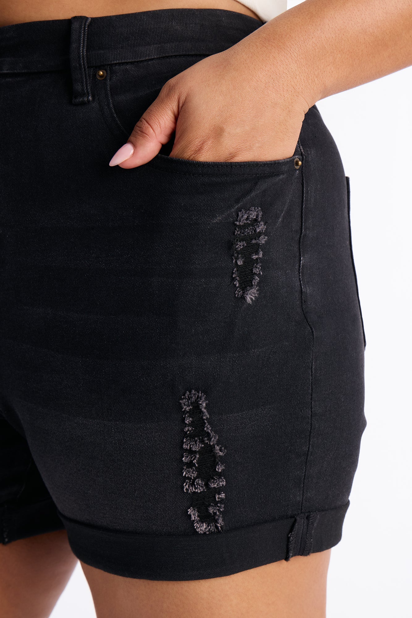 Heaven Sent Cuffed Denim Mom Shorts - Black Wash