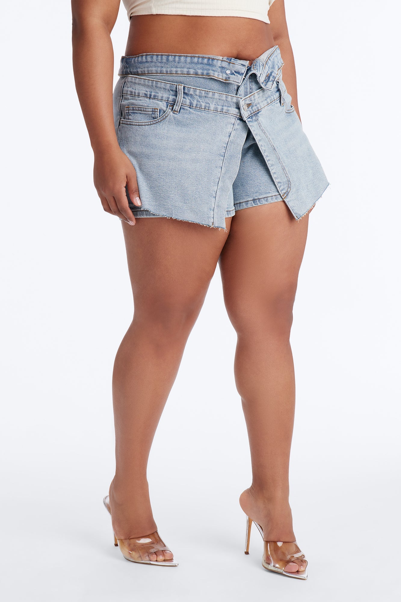 Tempt Me Foldover Tempt Me Foldover Waist Denim Mini Skort - Vintage Wash