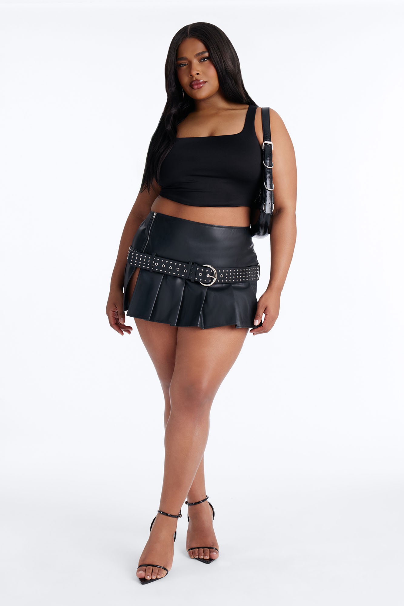 Pamela Belted Faux Leather Micro Mini Skirt - Black