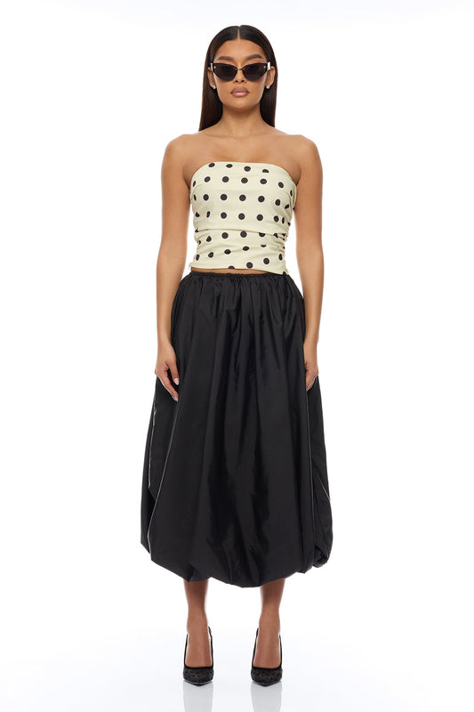Estelle Bubble Hem Taffeta Midi Skirt - Black