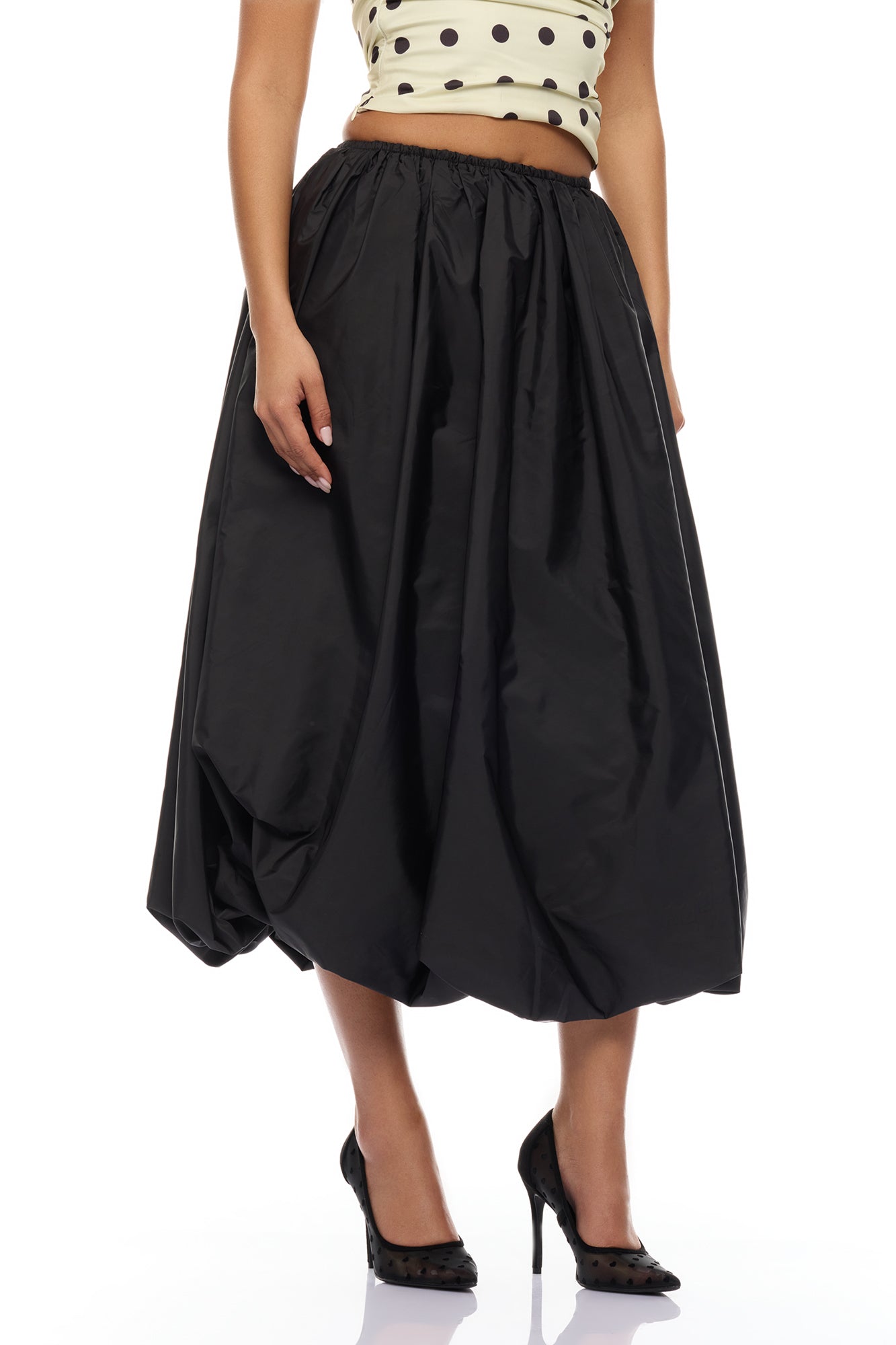 Estelle Bubble Hem Taffeta Midi Skirt - Black