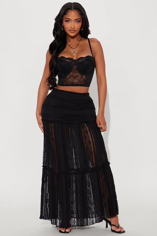 Know Your Worth Lace Maxi Skirt - Black