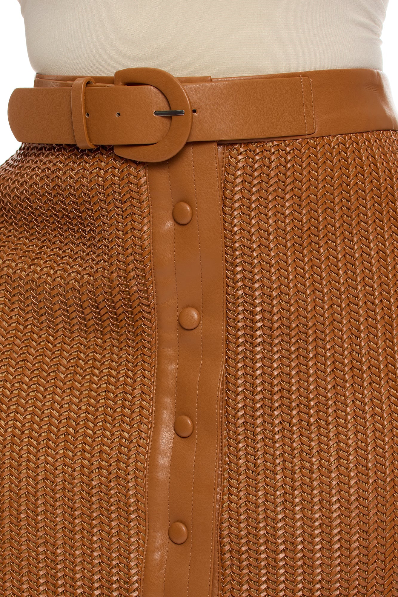 Hailey Faux Leather Belted Maxi Skirt - Cognac