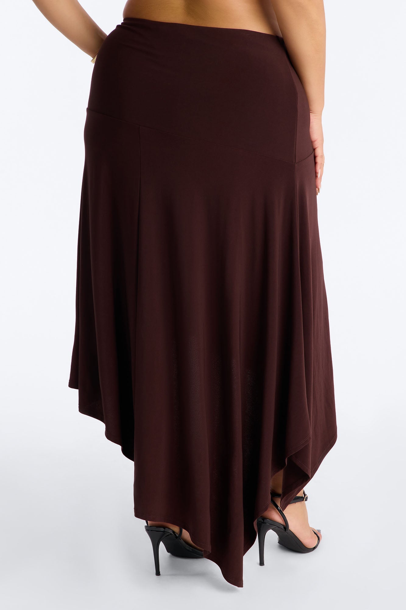 Leila Ruched Asymmetrical Midi Skirt - Chocolate