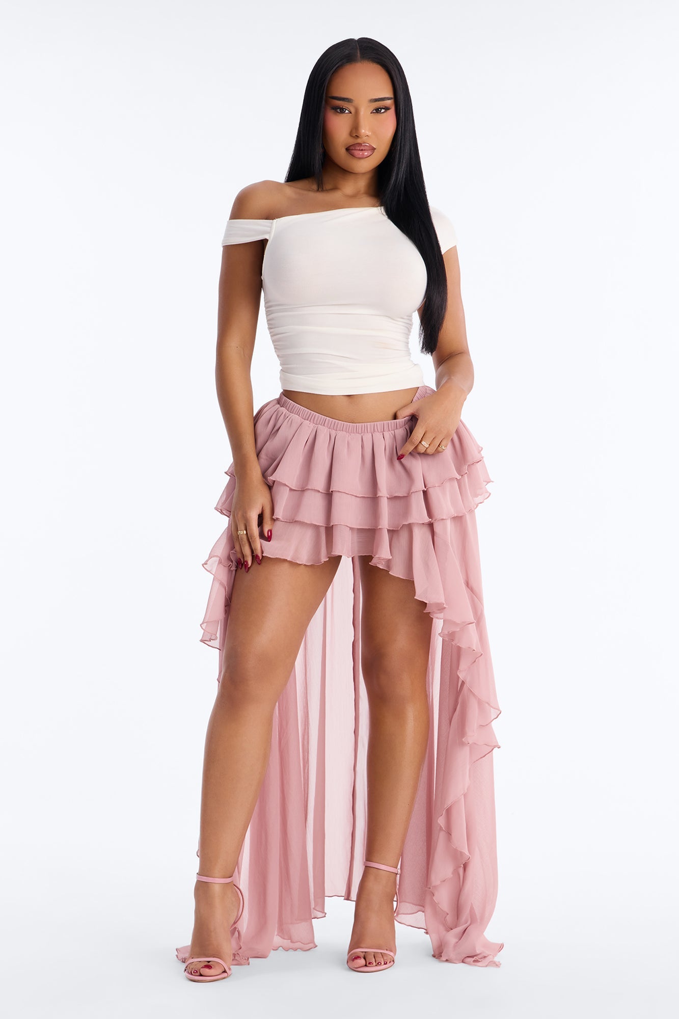 Serene Escape Tiered High Low Mini Skort - Mauve