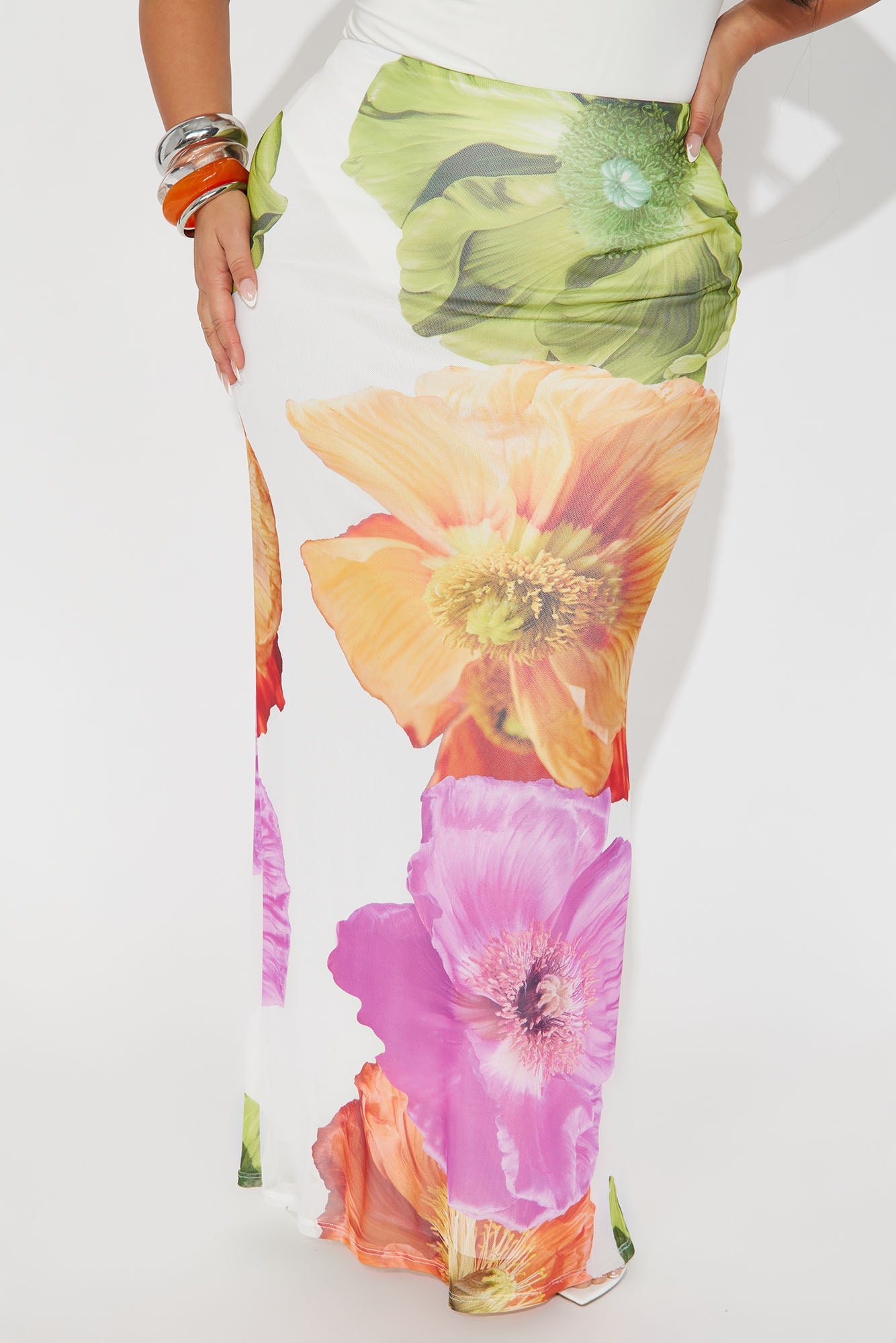 Take A Breath Mesh Maxi Skirt - White/combo